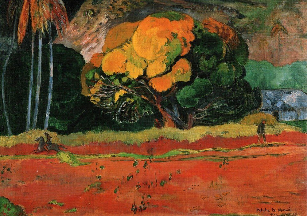 Postkarte Kunstkarte Paul Gauguin "Der große Baum an der Bergsohle"
