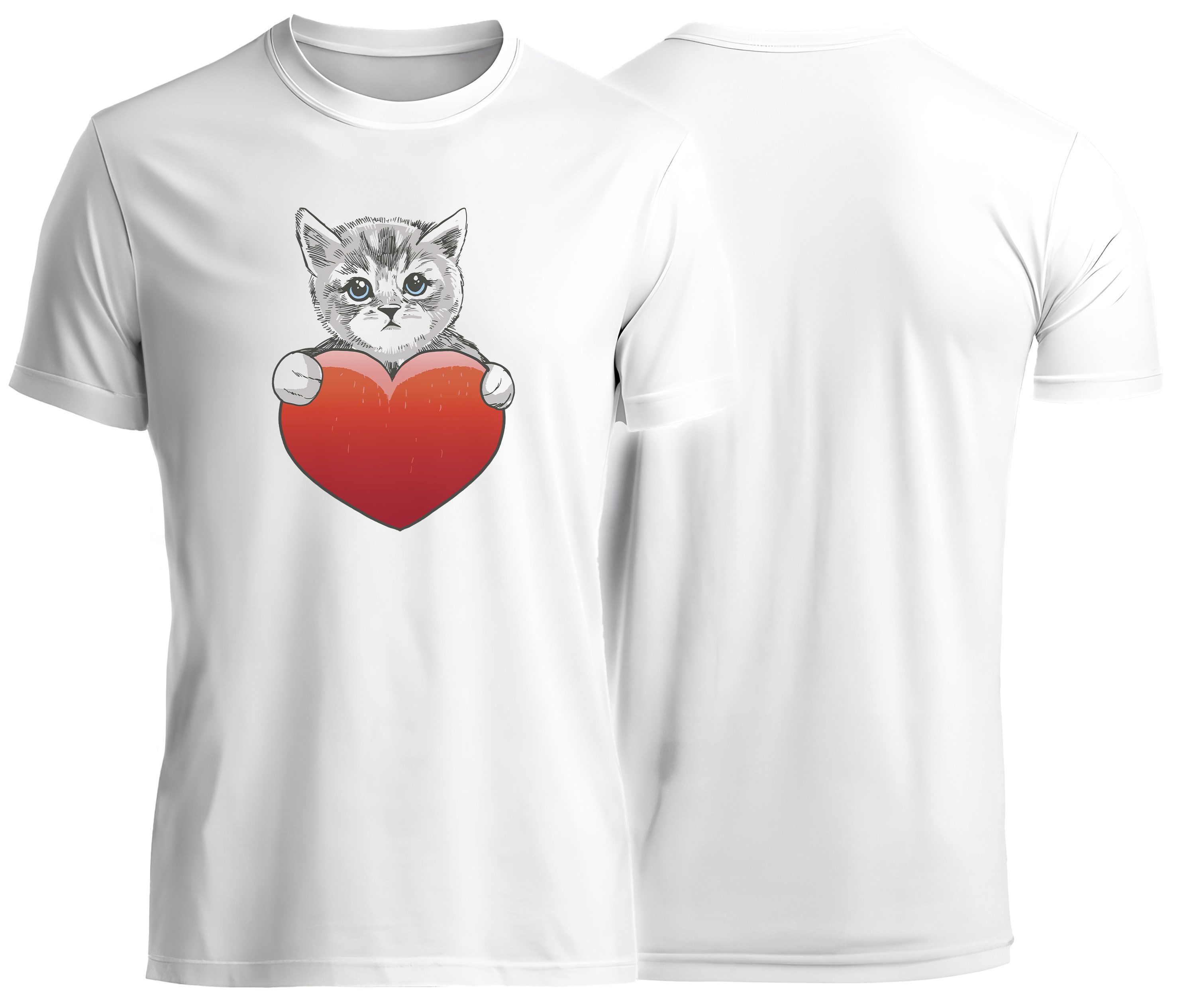 T-Shirt Katze mit Herz print Shirt