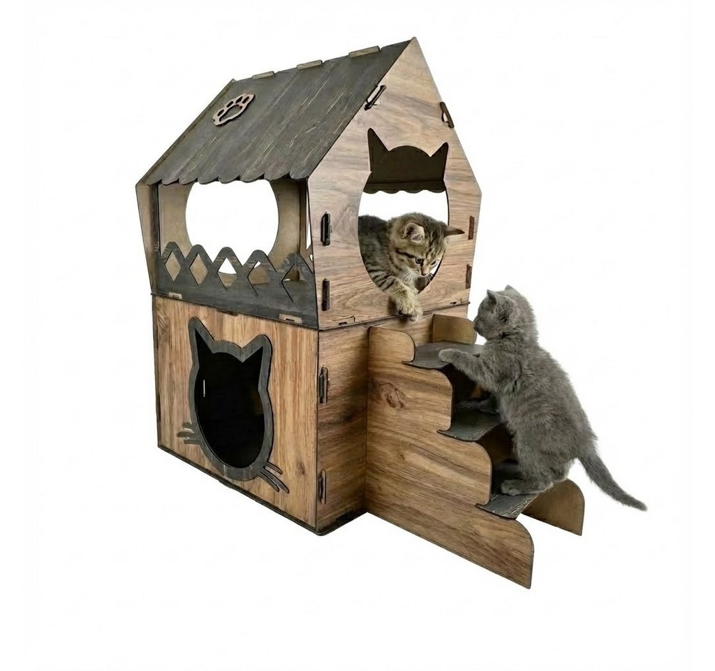 Jungengel Katzenliege XL Katzenhaus Katzenhäuschen Katzenhütte Stecksystem Katzenbett, 2-Stöckig, Einfache Montage, Bietet genügend Platz für eine Katze