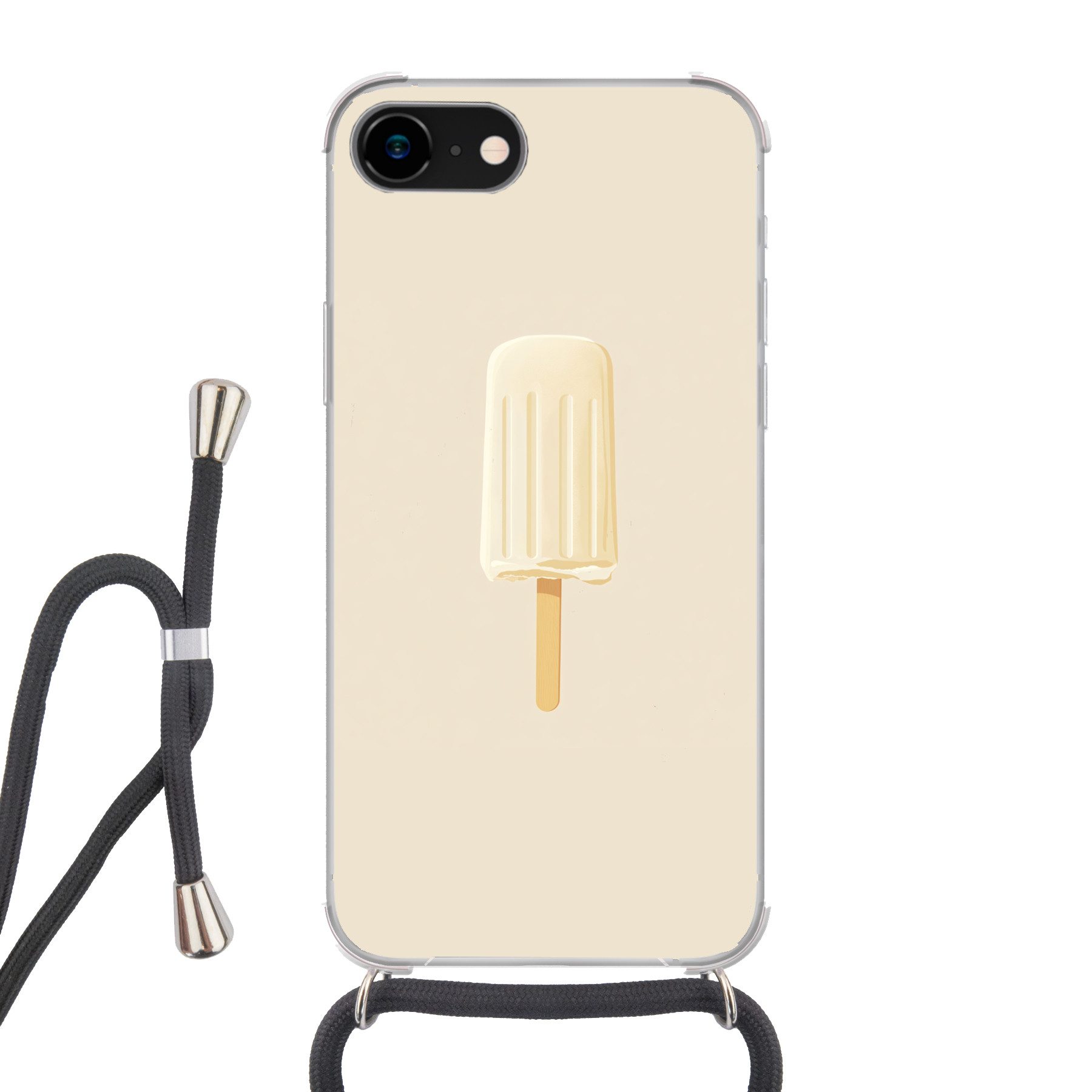 MuchoWow Handyhülle für Apple iPhone 8 Minimalistisch - Wassereis - Stick - Beige, Tragbare Handyhüllen mit Kette zum umhängen, Handykette Handyband