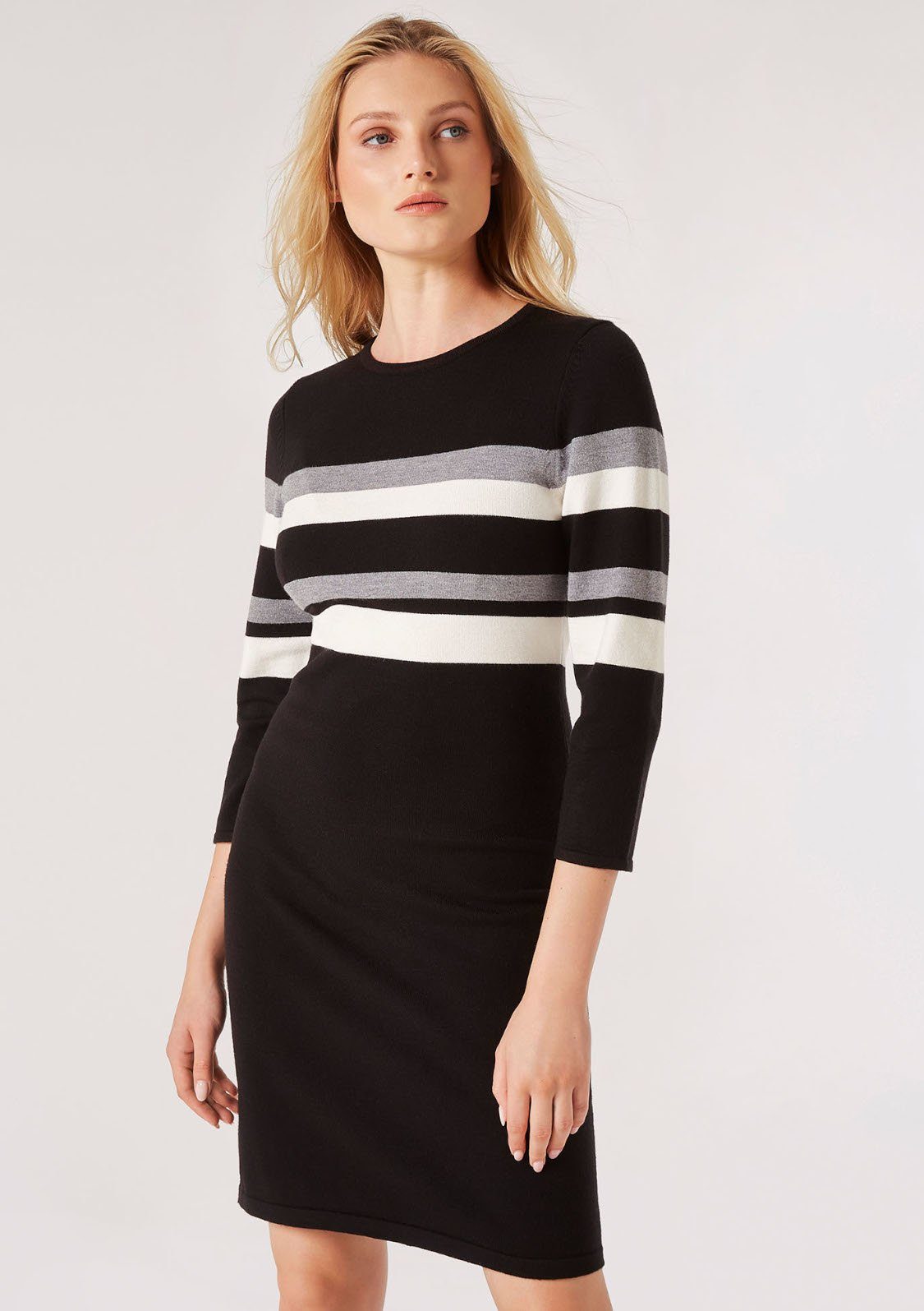 mit (1-tlg) Stripe Knitted Dress Apricot Strickkleid Streifen