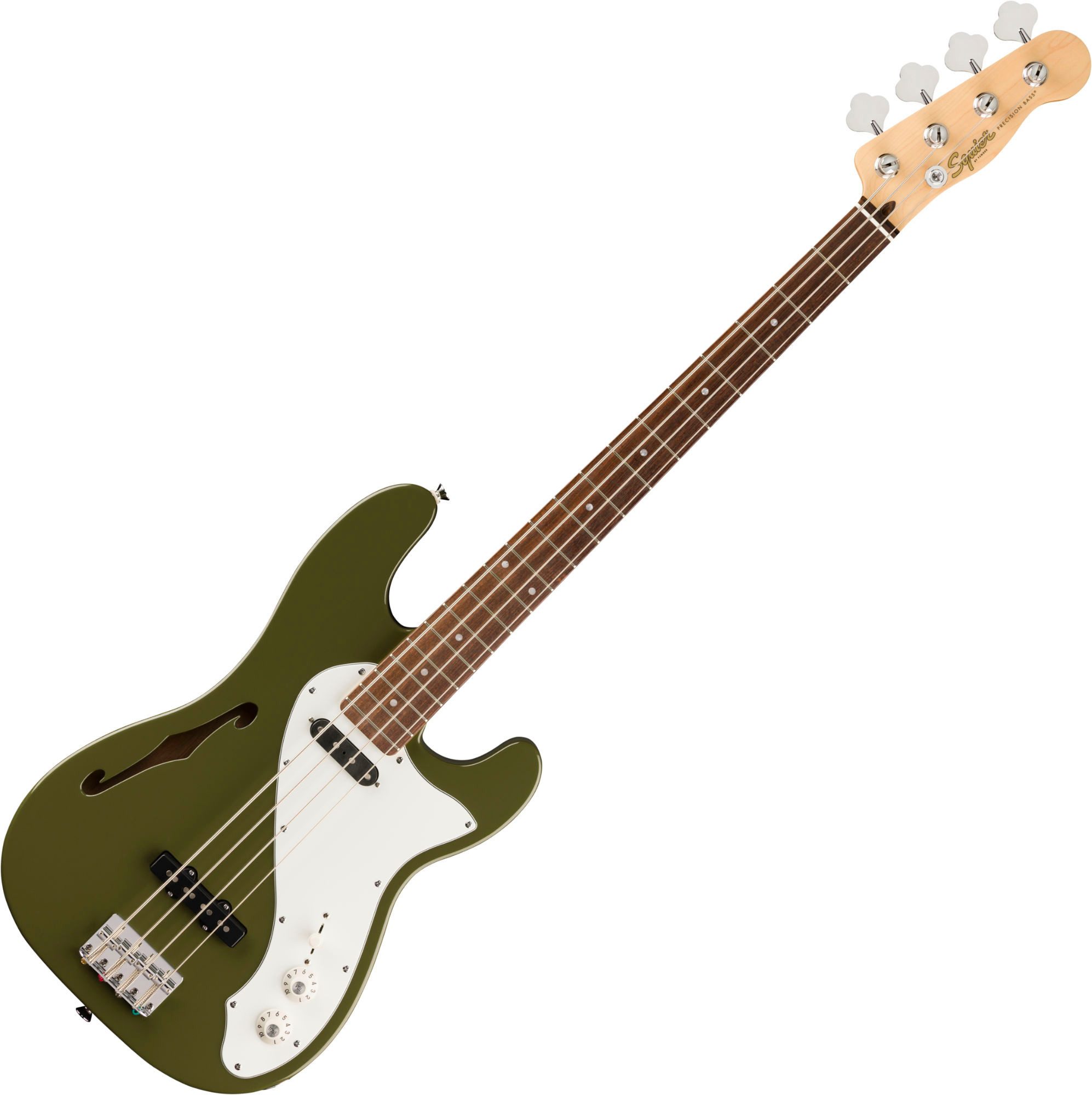 Squier E-Gitarre Paranormal Precision Bass Thinline SJ Olive, '51 Precision Bass, Semi-Hollow Thinline Bass