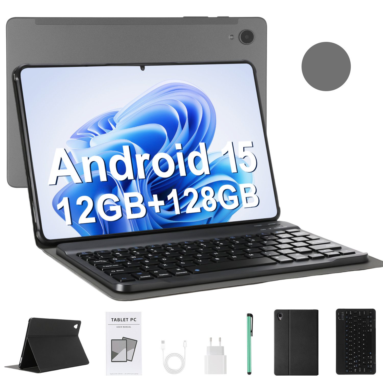 oyajia 11" Android 15 (12+128)GB 5G WiFi mit Tastatur/Hülle/Maus/Stift Tablet Tablet (11", 128 GB, Quad Core, 16MP+8MP, Octa-Core Tablets PC 2.4G/5G WLAN /WIFI5/GPS/Face ID/OTG)