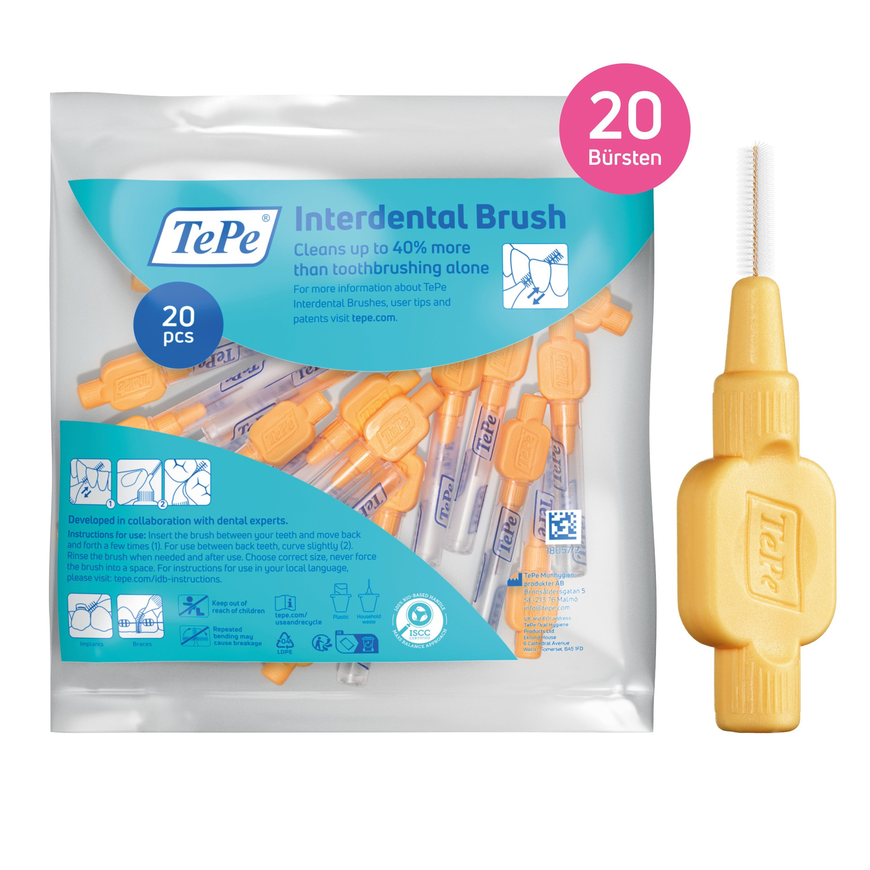 TePe Interdentalbürsten 20 Stück extra Soft Zahnreinigungsstäbchen aus Schweden