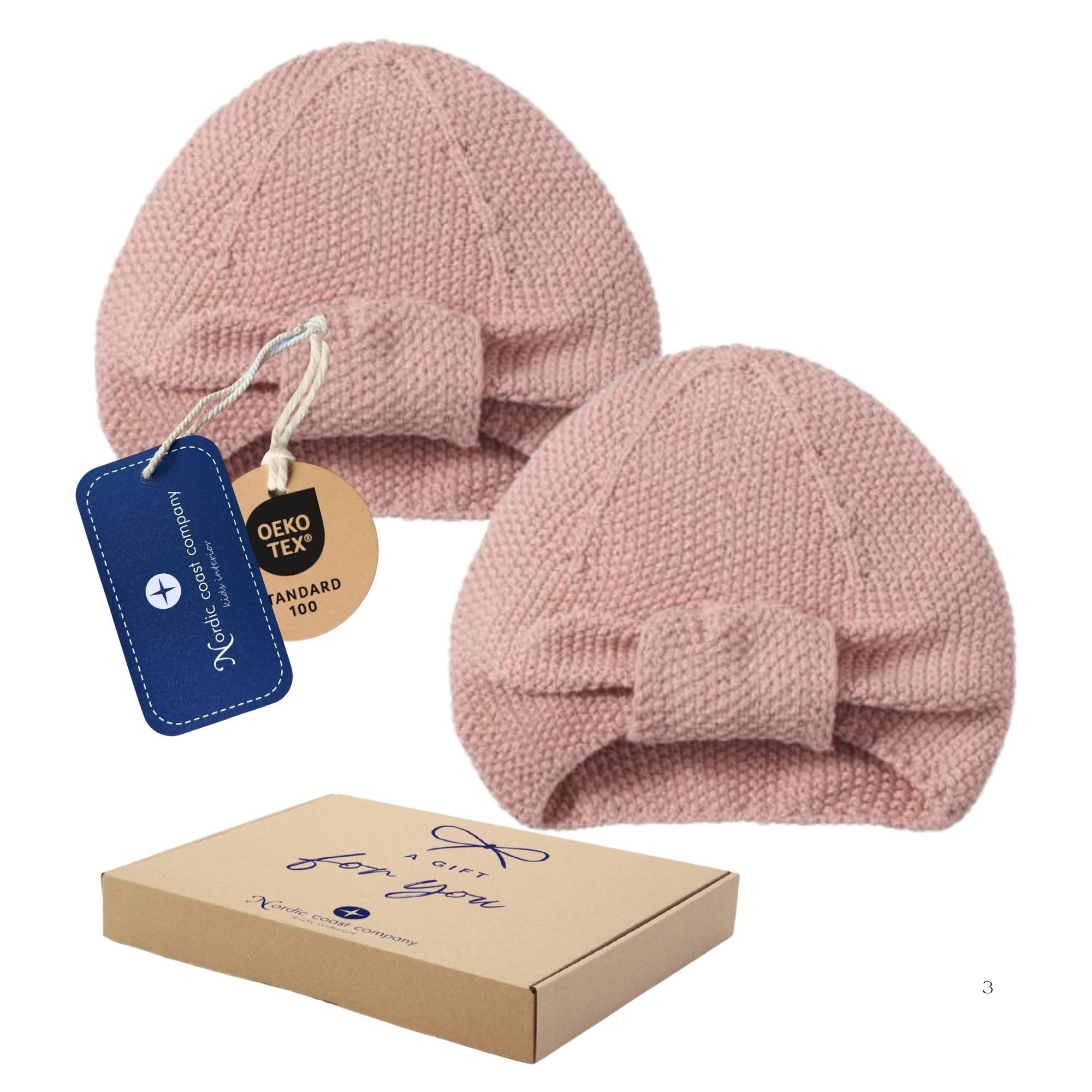 Nordic Coast Company Strickmütze (2-er Set) Baby Turban für Neugeborene - 100% Baumwolle - Natur Weiß