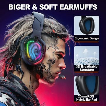 Krysenix PG2 RGB mit 3.5mm Klinke Gaming-Headset (Kristallklarer Surround-Sound für ein immersives Gaming-Erlebnis – die Spitze der Audioqualität!, mit Mikrofon, Gaming Kopfhörer mit Mikrofon Noise Cancelling Kopfhörer)