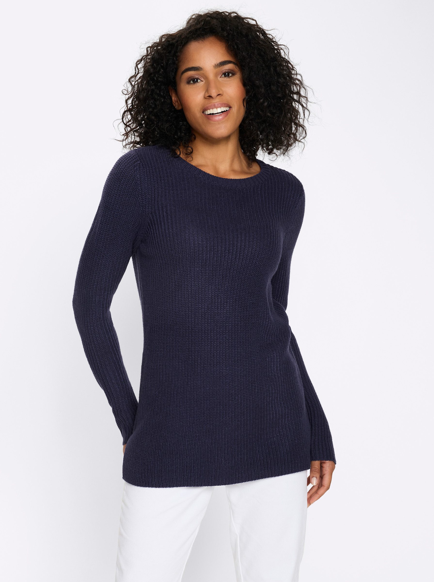 Sieh an! Strickpullover Longpullover Langarm Perlfang