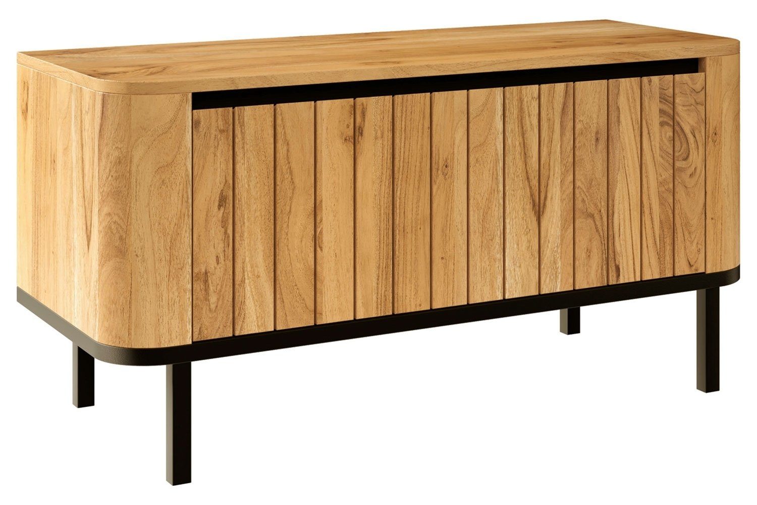 Quadrato Sitzbank CURVE, B 98 cm, T 42 cm, Akazie teilmassiv, Metall, Schwarz, mit 1 Klapptüre