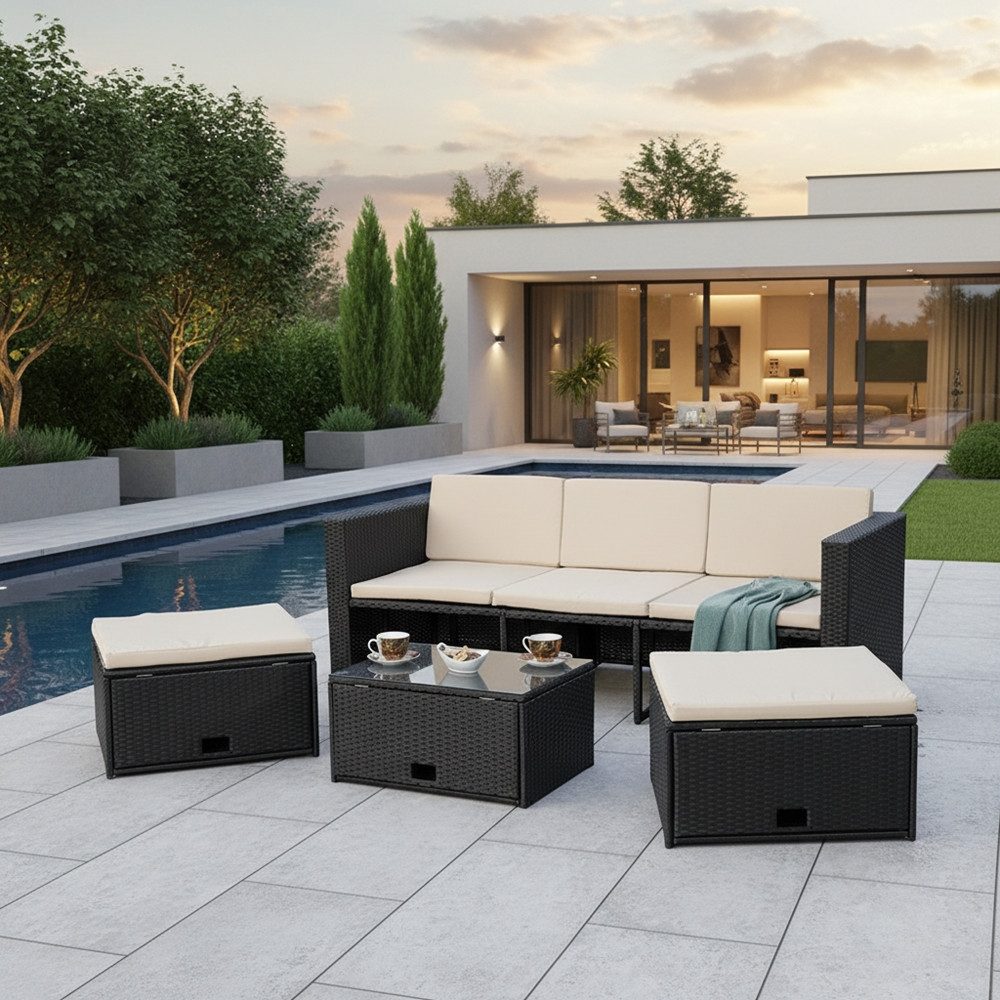 Mucola Gartenlounge-Set Polyrattan Lounge Rattanmöbel Sitzgruppe Gartenmöbel Gartenset, (Set, 4-tlg., Premium-Lounge), Hochwertige Flechtoptik