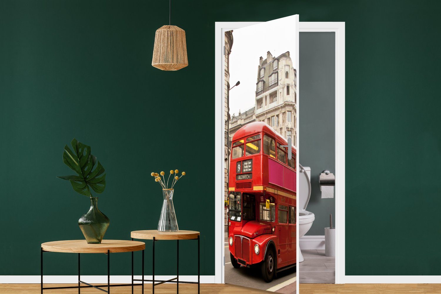Fototapete Doppeldeckerbus Tür, London, 75x205 in Türtapete Matt, Ein St), cm roter Türaufkleber, für bedruckt, MuchoWow (1