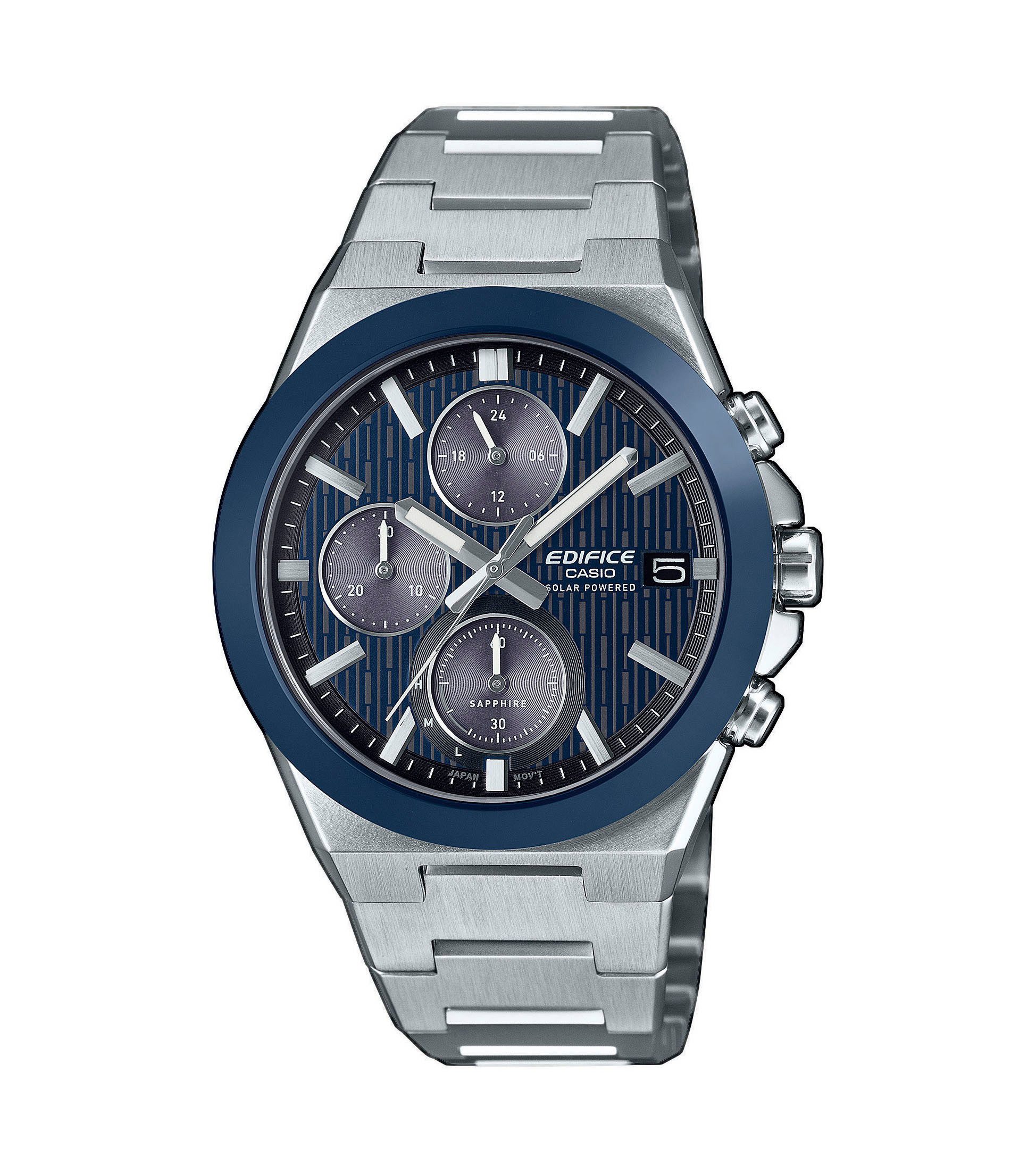 CASIO EDIFICE Solaruhr EFS-S650D-2AEF, Armbanduhr, Herrenuhr, Edelstahlarmband, analog, Tag, Stoppfunktion