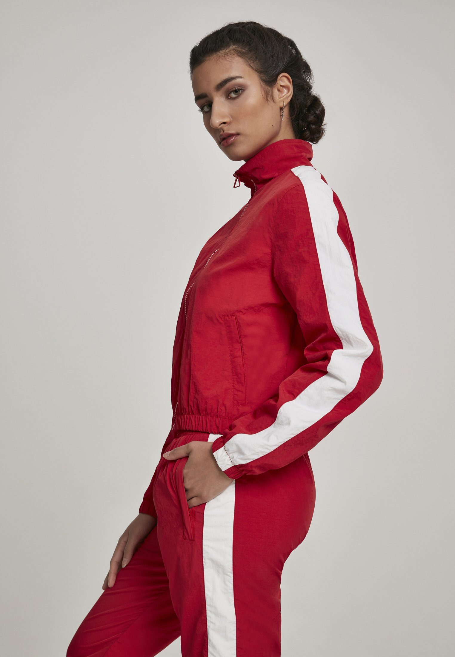 URBAN CLASSICS Outdoorjacke Damen Ladies Track Crinkle red/white Jacket (1-St) Striped Short