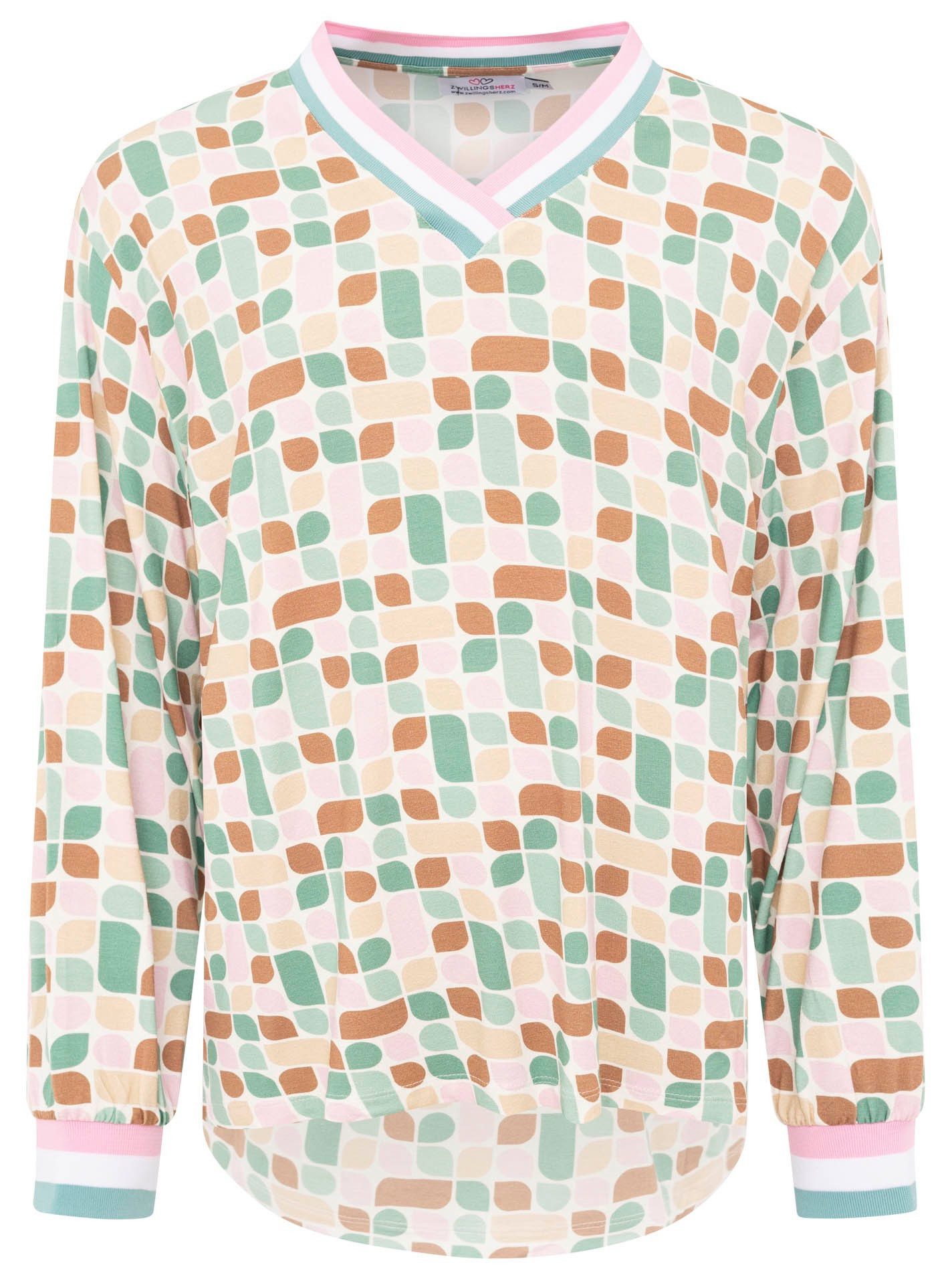Zwillingsherz Langarmshirt Zwillingsherz Langarmshirt V-Neck Mosaik günstig online kaufen