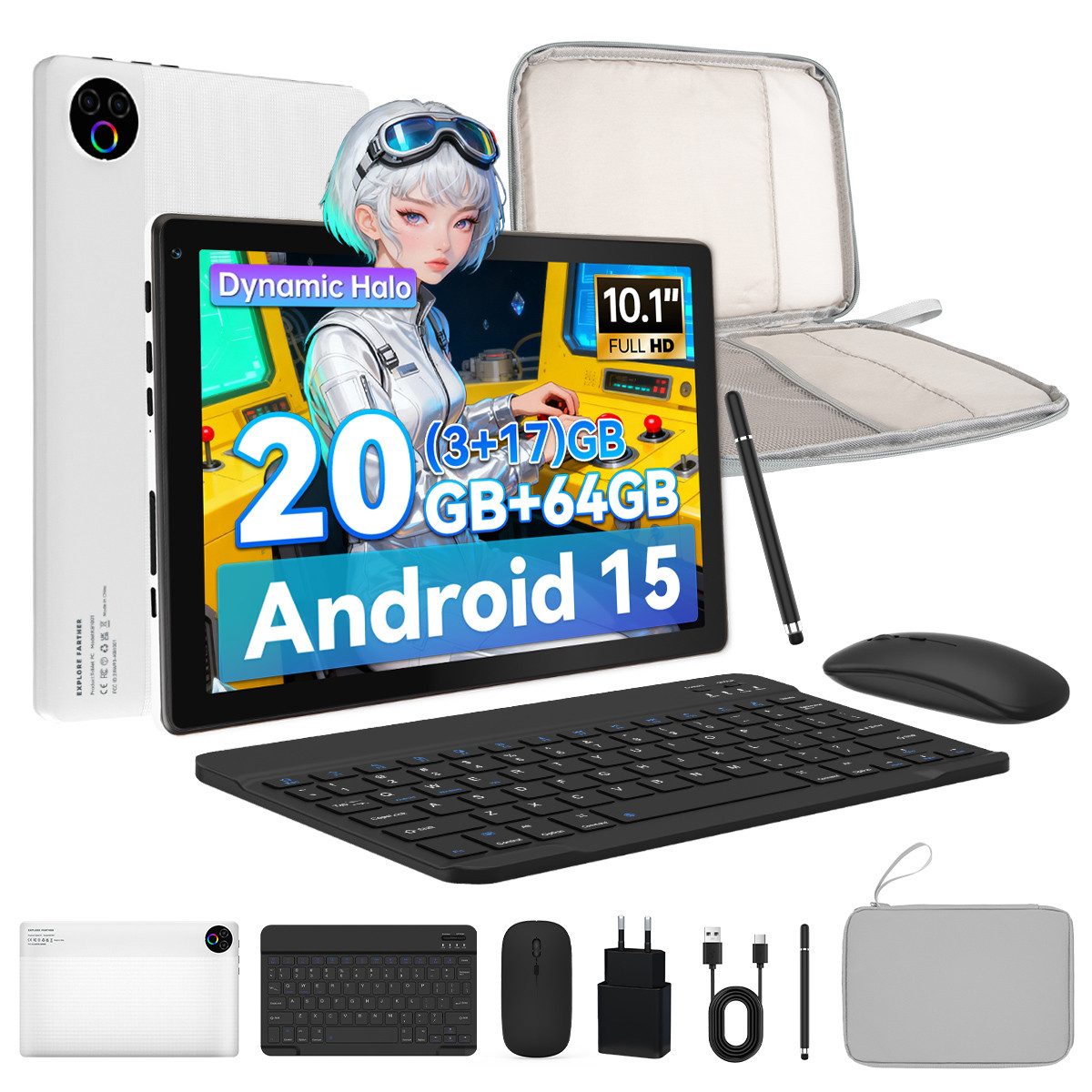 BUFO 10 Zoll Android 15, 20(3+17)GB+64GB, 1280x800 HD Display, WiFi 6 Tablet (10", 64 GB, Android, WiFi, mit Tastatur, Maus, Stift und praktischer Tragetasche)