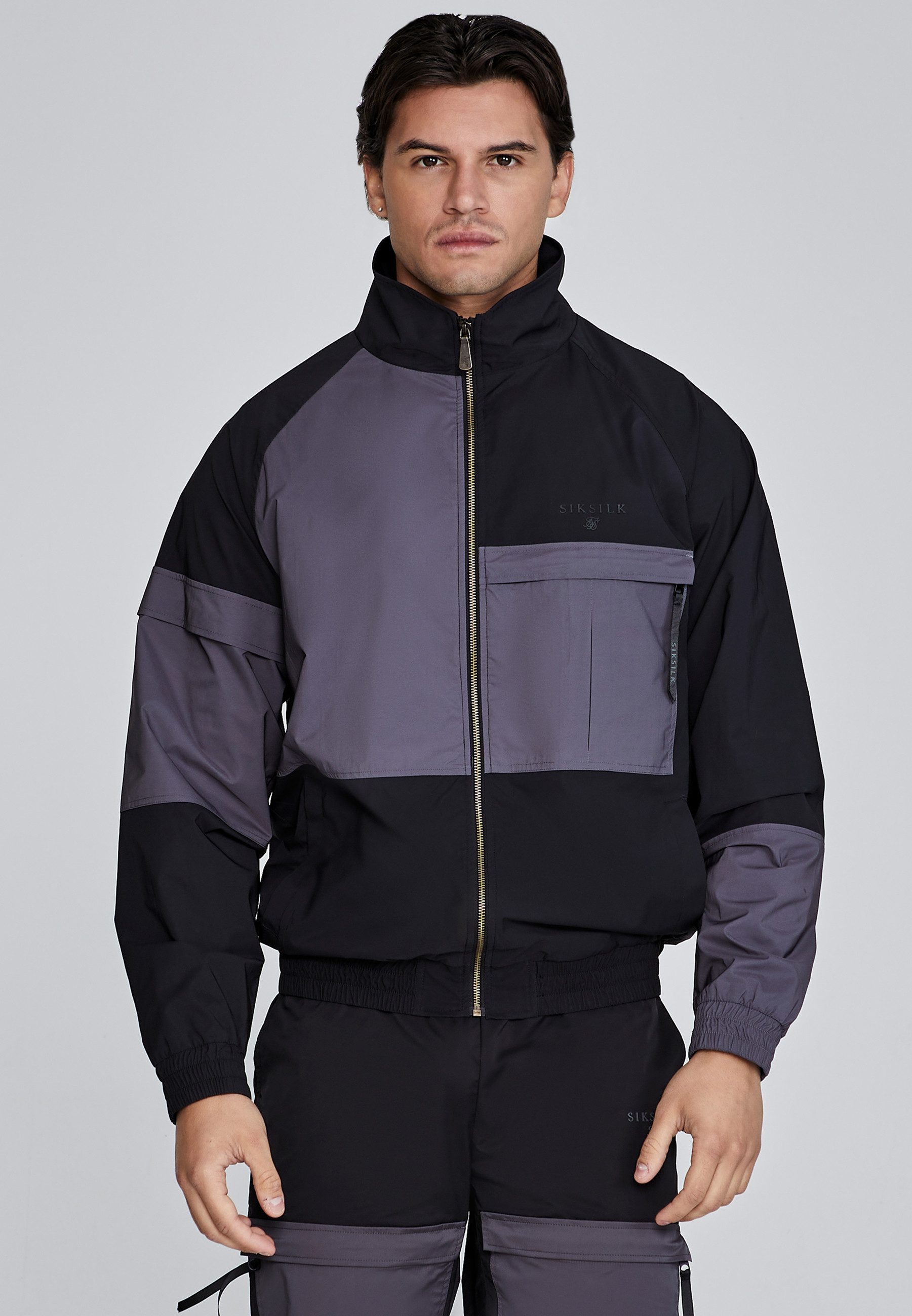 Jackett SikSilk Herren Schwarze Cut And Sew Jacke