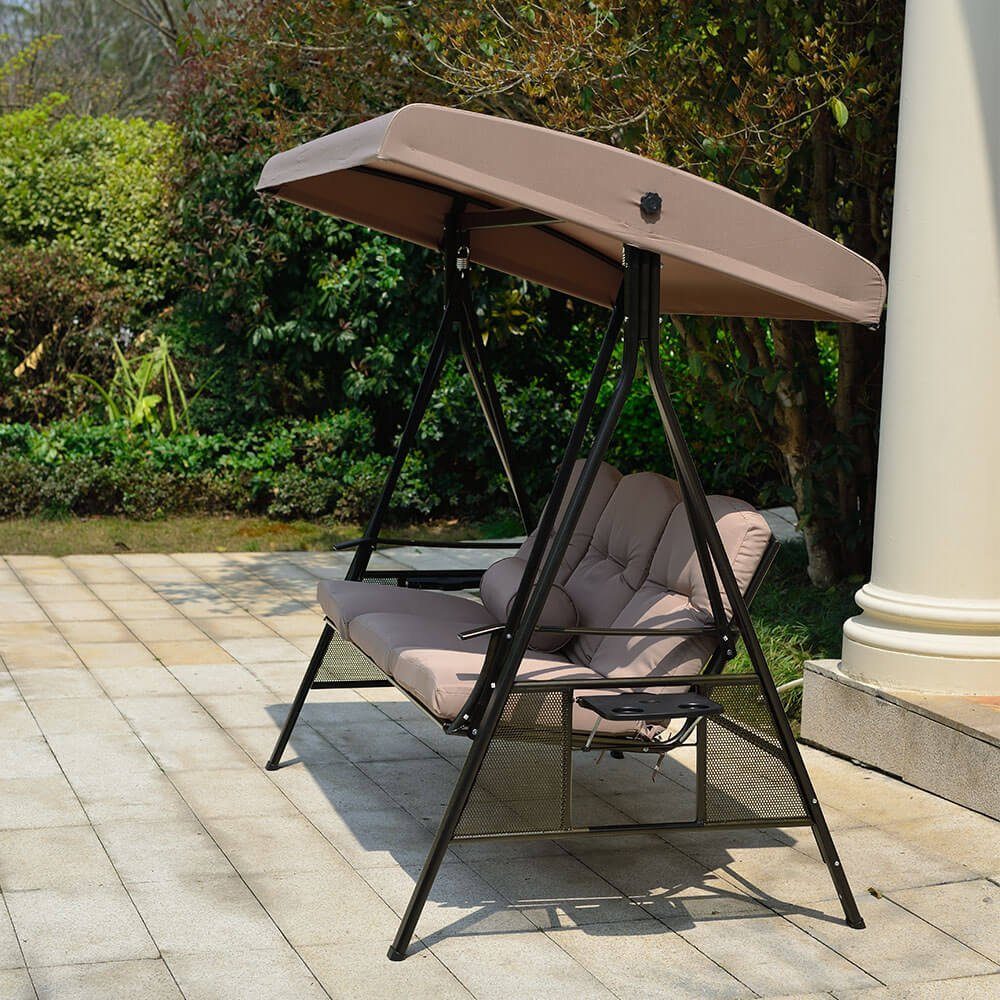 HOME DELUXE Hollywoodschaukel DESCANSO, 3-Sitzer, ohne Abdeckung, inkl. Auflagen - B/H/L 115x195x198 cm I Gartenliege Schaukelliege