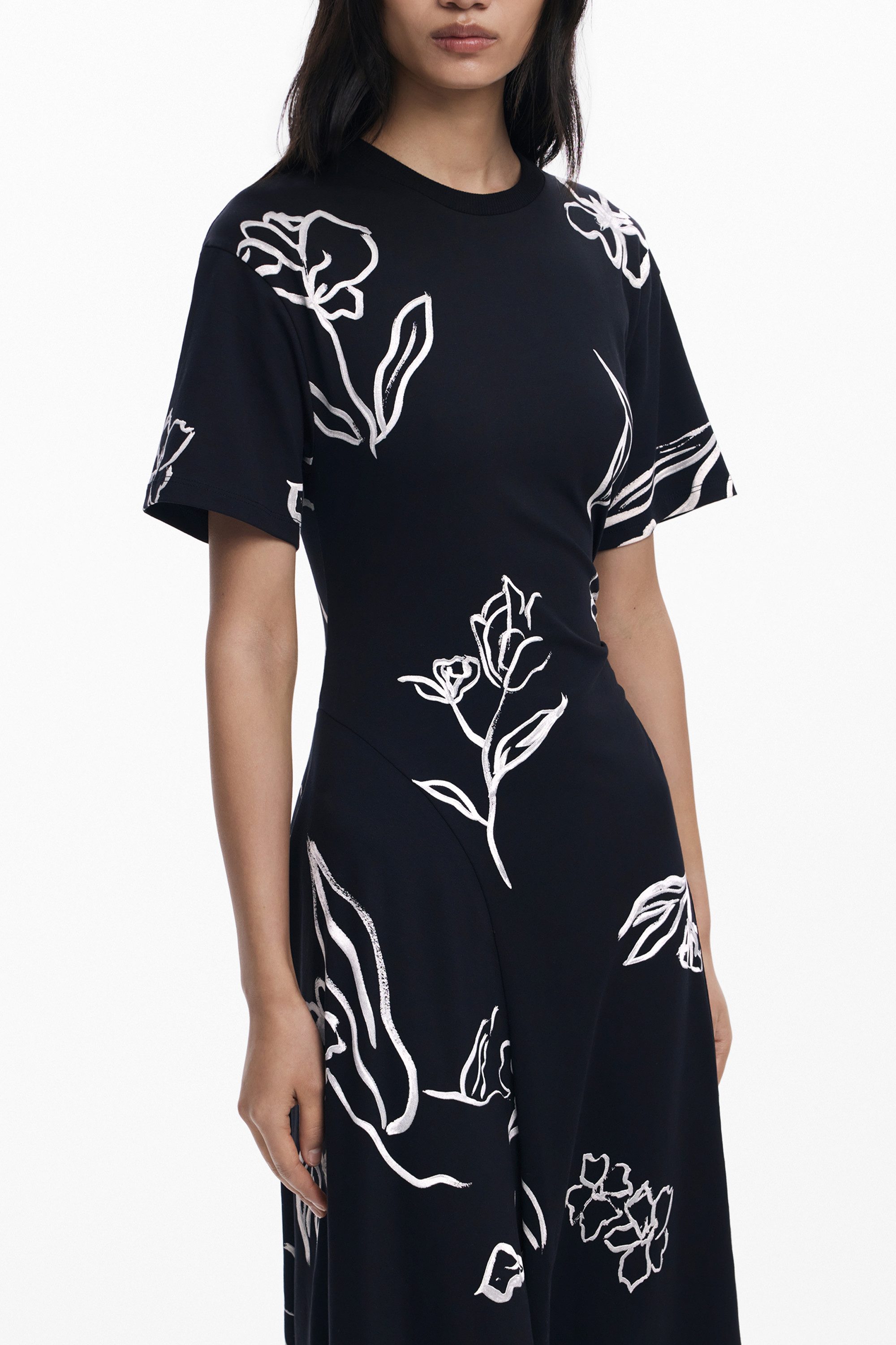 Desigual Partykleid Schwarzes Langarmkleid für Damen mit Druck und Rundhals günstig online kaufen