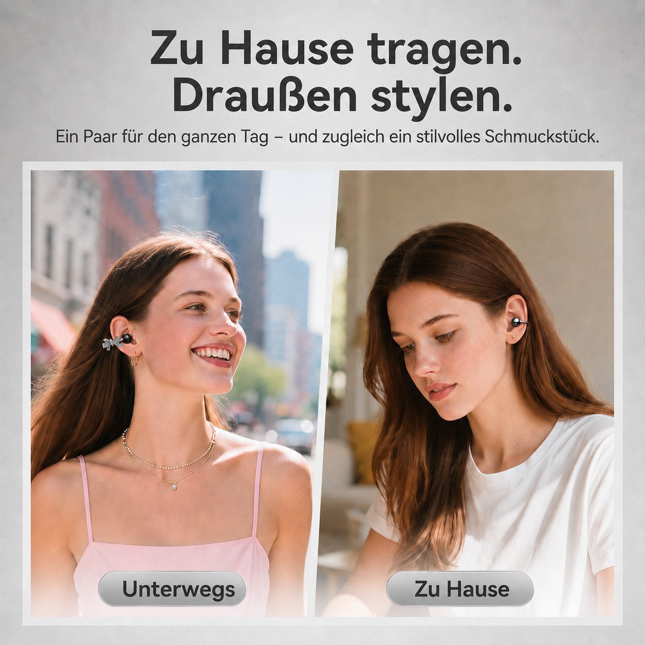Futicare Bluetooth 6.0 Clip-On-Kopfhörer mit abnehmbarem Deko-Element, Open-Ear-Kopfhörer (kabellose Earbuds mit 60 Std.IPX5, KI-Mikrofon, Geschenkidee für sie) – Bild 5 von 5
