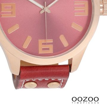 OOZOO Quarzuhr Oozoo Damen Armbanduhr Timepieces Analog, Damenuhr rund, extra groß (ca. 51mm) Lederarmband, Fashion-Style