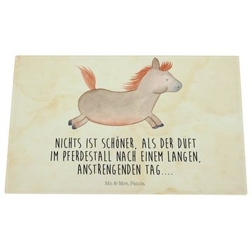 Mr. & Mrs. Panda Servierbrett Pferd Springen - Vintage - Geschenk, Bauernhof, Schneidebrett, Landwi, Premium Glas, (1-St), Handgefertigte Gravuren