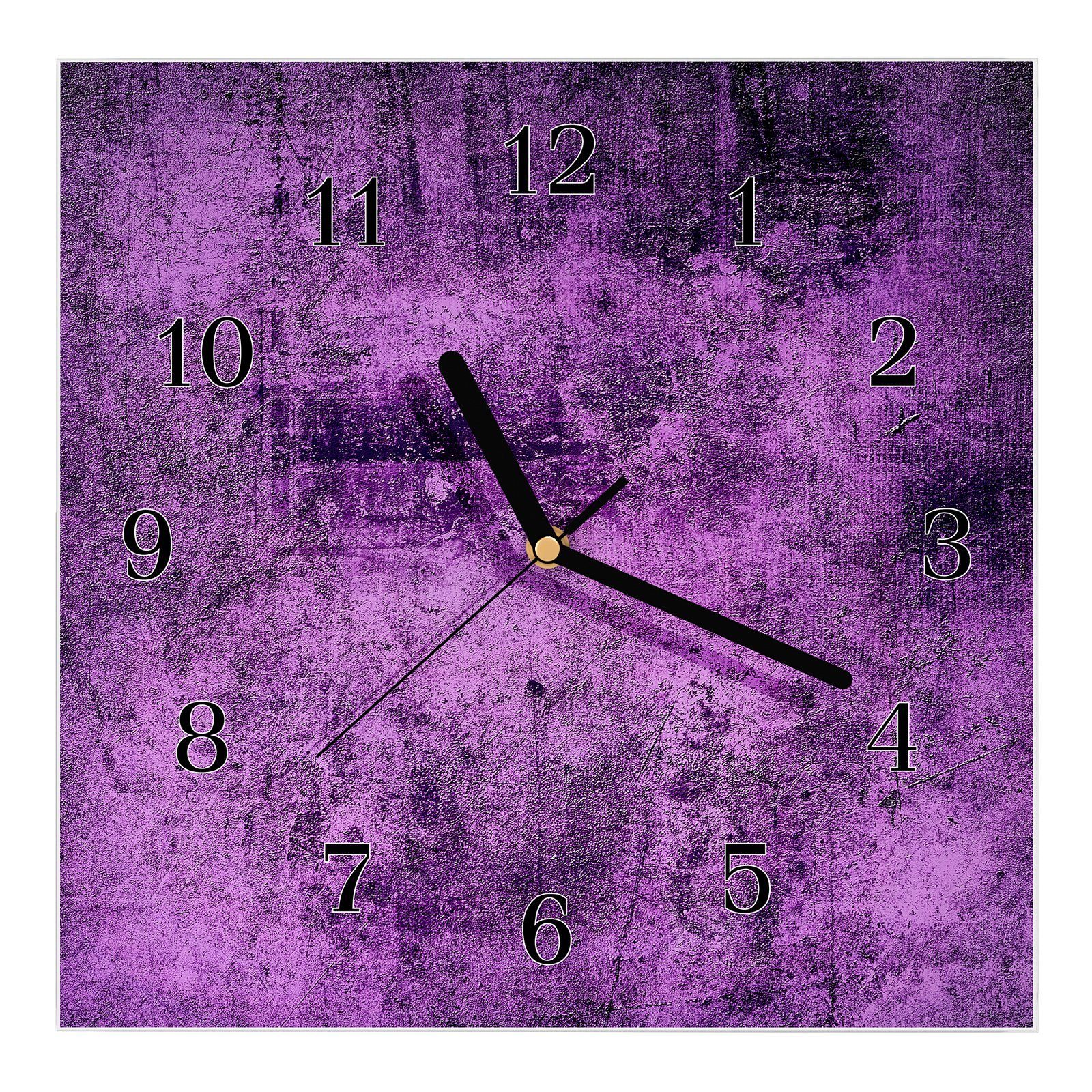 Primedeco Wanduhr Glasuhr Wanduhr Wandkunst Größe 30 x 30 cm mit Motiv Lila Grunge Hintergrund