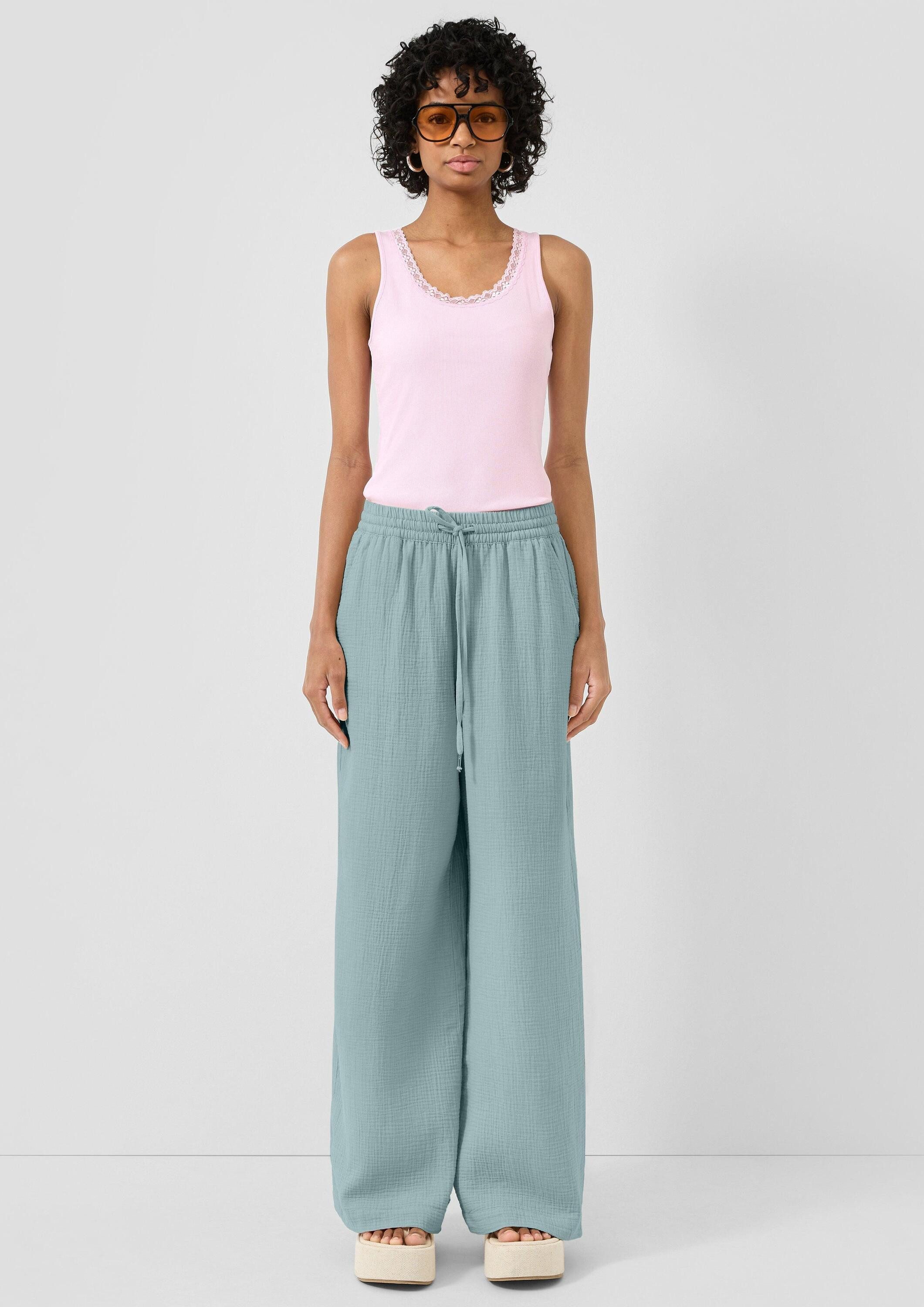 QS Chinos Hose Musselin-Hose mit Wide Leg