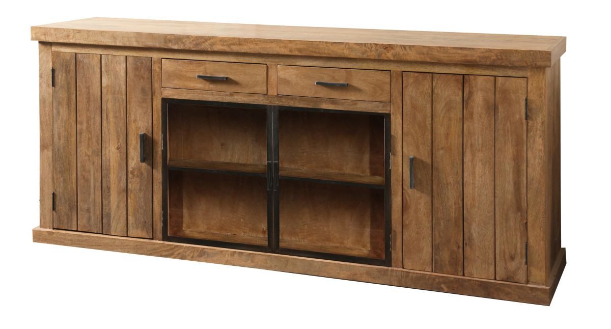 WOLF MÖBEL Sideboard (200 x 45 x 90), KERALA Kommode mit 2 Glas-/ 2 Holztüren / 2 Schubladen