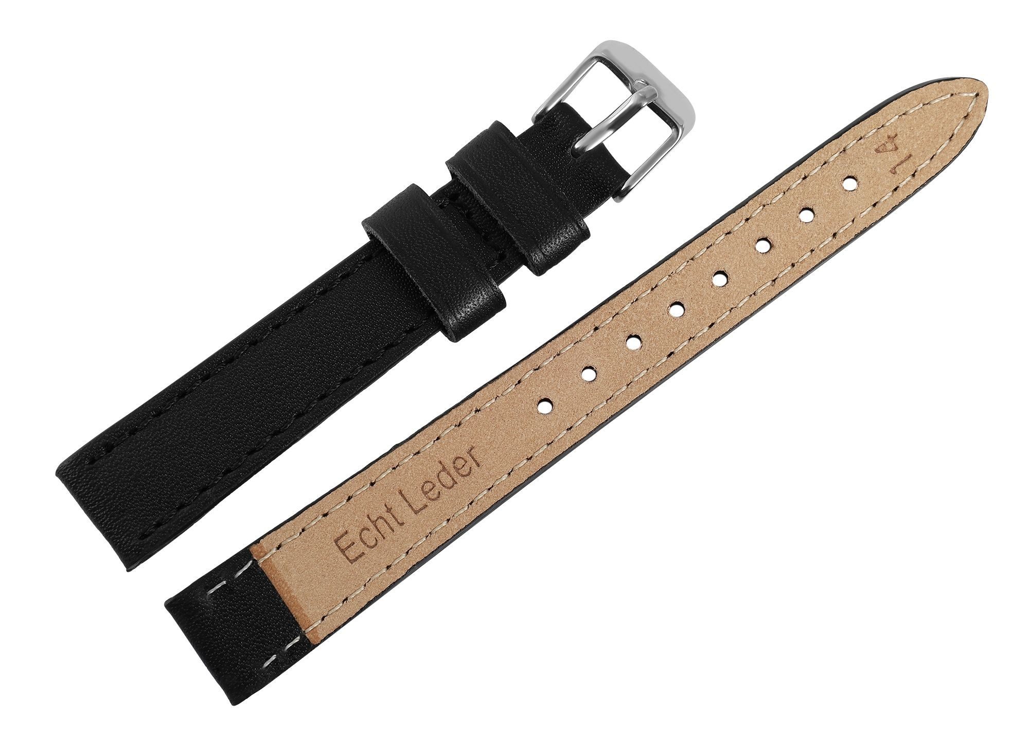 Engelhardt Uhrenarmband Ersatzarmband aus Echtleder - Schwarz - genäht - 10 - 26 mm