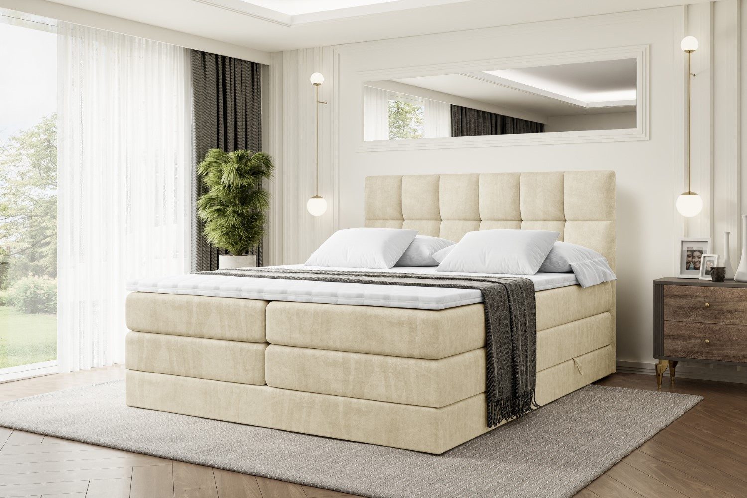 ALTDECOR Boxspringbett RICAR KING (Multipocket-Matratze H4 und H3 Matratze Bonellfederung Topper Kopfteil)