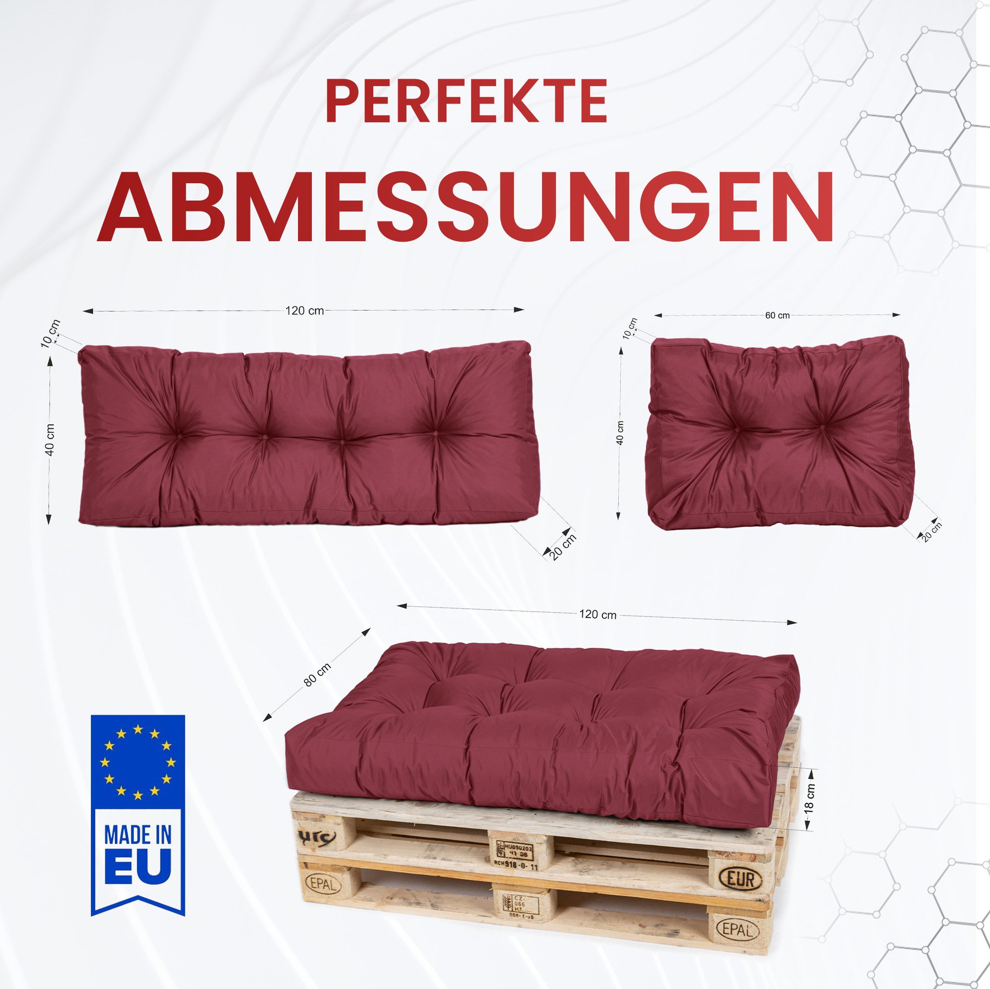 TexDeko Palettenkissen TexDeko Garden Seitenkissen (NUR Seitenkissen) wasserabweisend, Premium-Qualität, gesteppt (60x40x20/10cm)