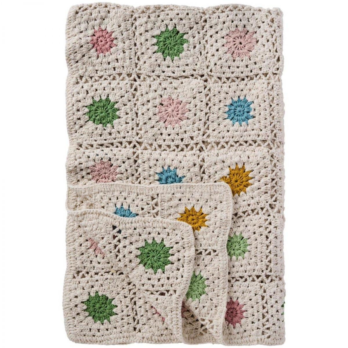 Wohndecke Ib Laursen Plaid Decke Creme Blumen Mehrfarbig Gehäkelt (170x130cm), Ib Laursen