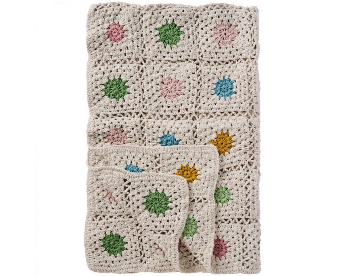 Wohndecke Ib Laursen Plaid Decke Creme Blumen Mehrfarbig Gehäkelt (170x130cm), Ib Laursen