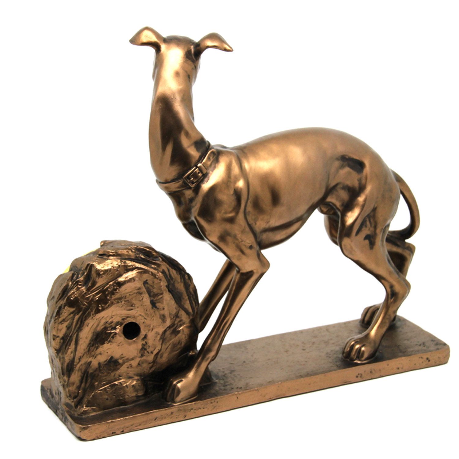 Queen Isabell Tischuhr Hundefigur goldener Windhund Quarz mit weißem Zifferblatt und römischen Ziffern