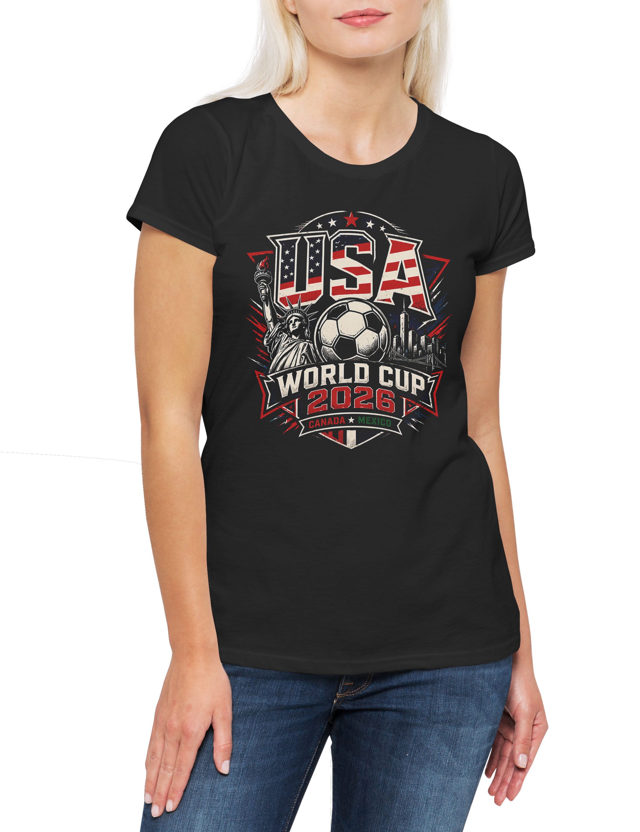Urban Backwoods Print-Shirt Team USA 1 Damen T-Shirt America Stars Stripes Liberty Eagle Yankee (1-tlg) Red White Blue Fußball