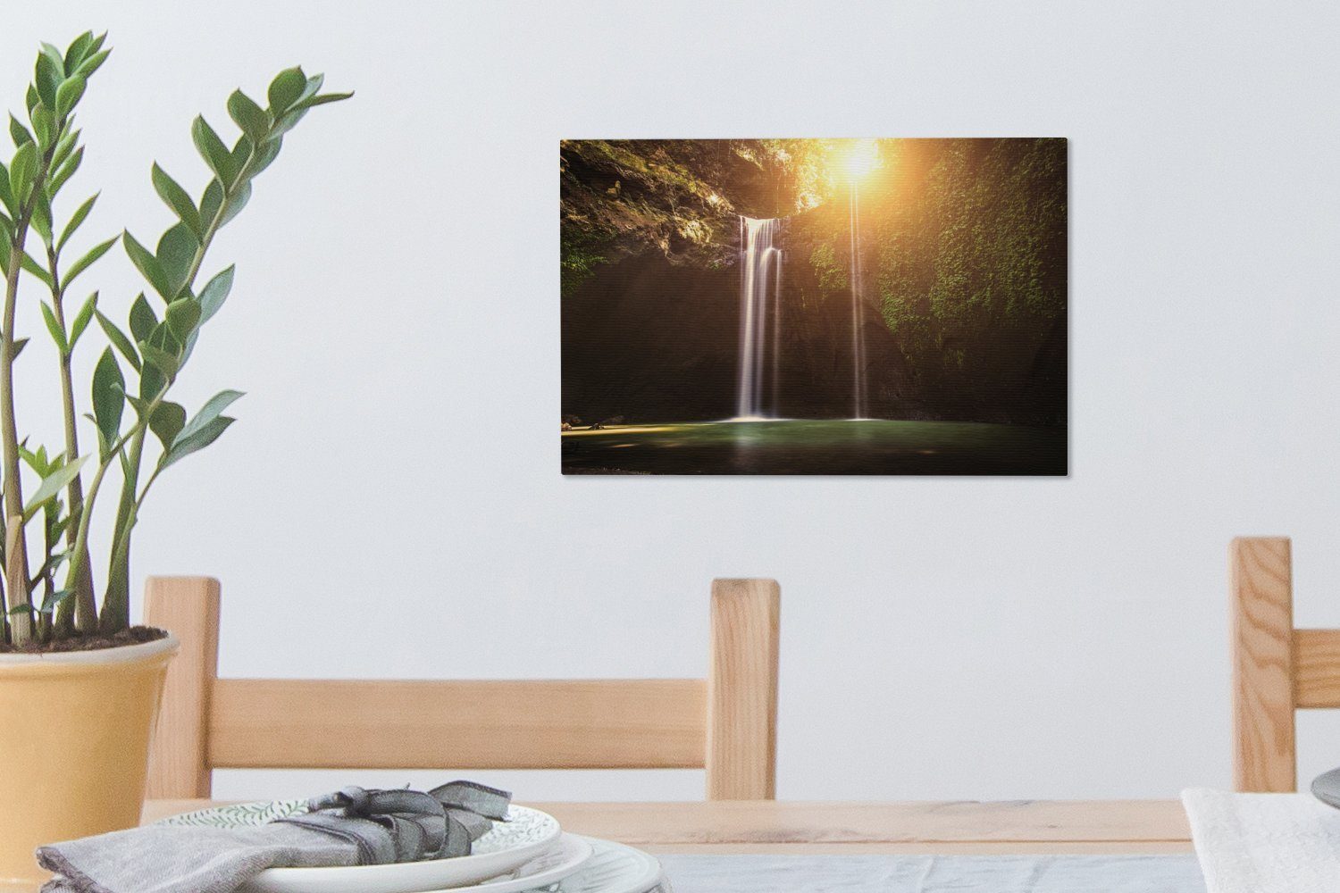Leinwandbild St), Tropisch Wandbild Aufhängefertig, cm 30x20 Wasserfall Leinwandbilder, Wanddeko, (1 - OneMillionCanvasses® - Sonne,