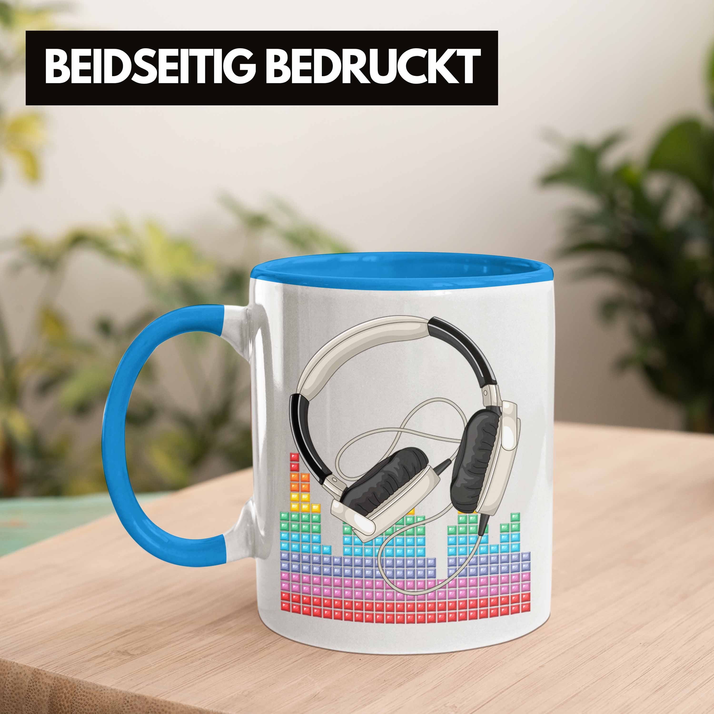 Trendation DJ Geschenk Kaffee-Becher Mischpult Geschenkidee Tasse Blau DJ Grafik Tasse für