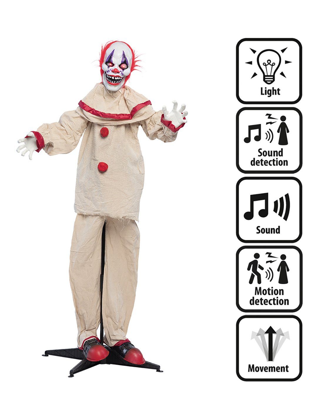 Dekofigur Animierter Gruselclown Halloween Deko – 153 cm
