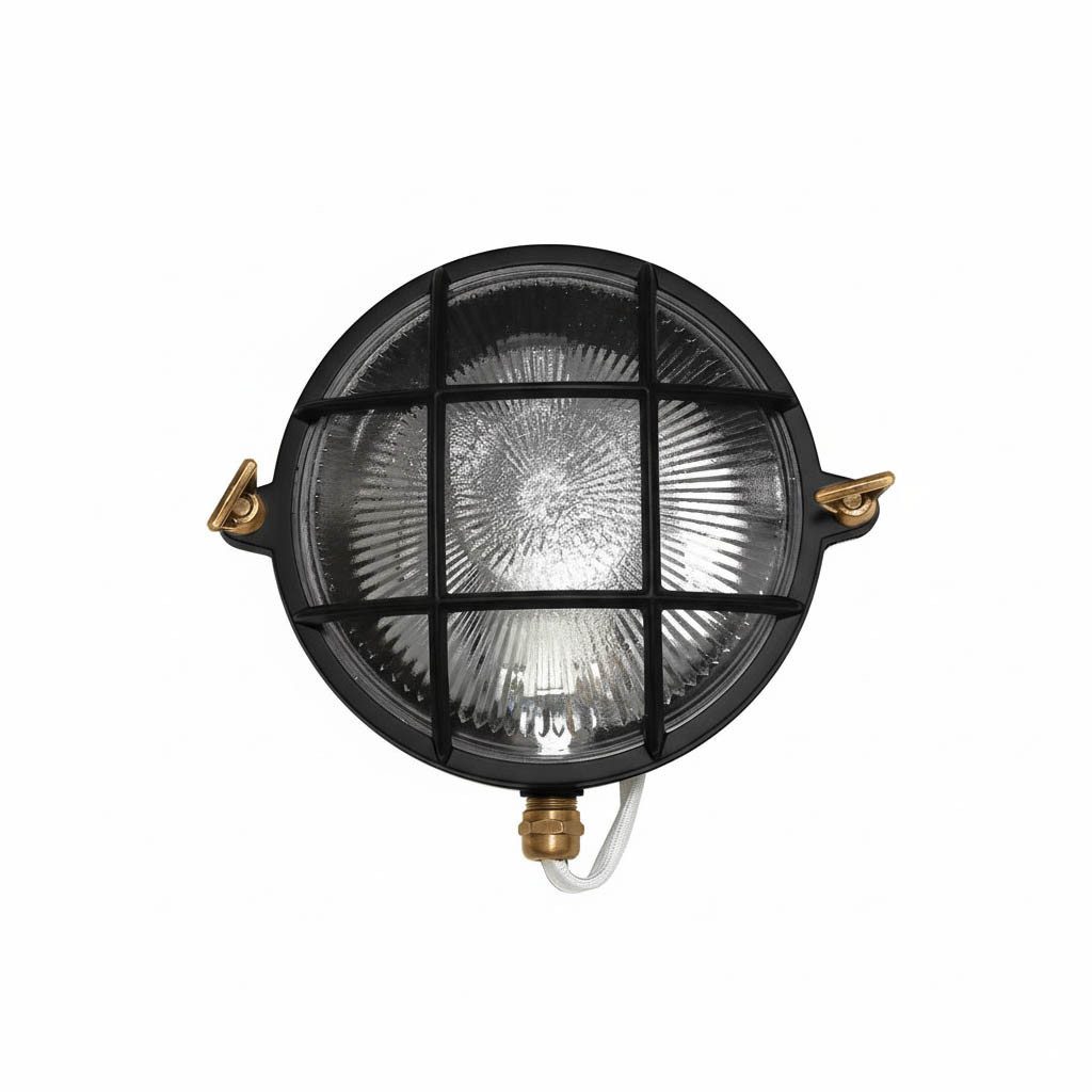 Licht-Erlebnisse Außen-Wandleuchte SERIFOS, ohne Leuchtmittel, Glas Messing D: 24 cm rund IP64 Schwarz E27 Maritim