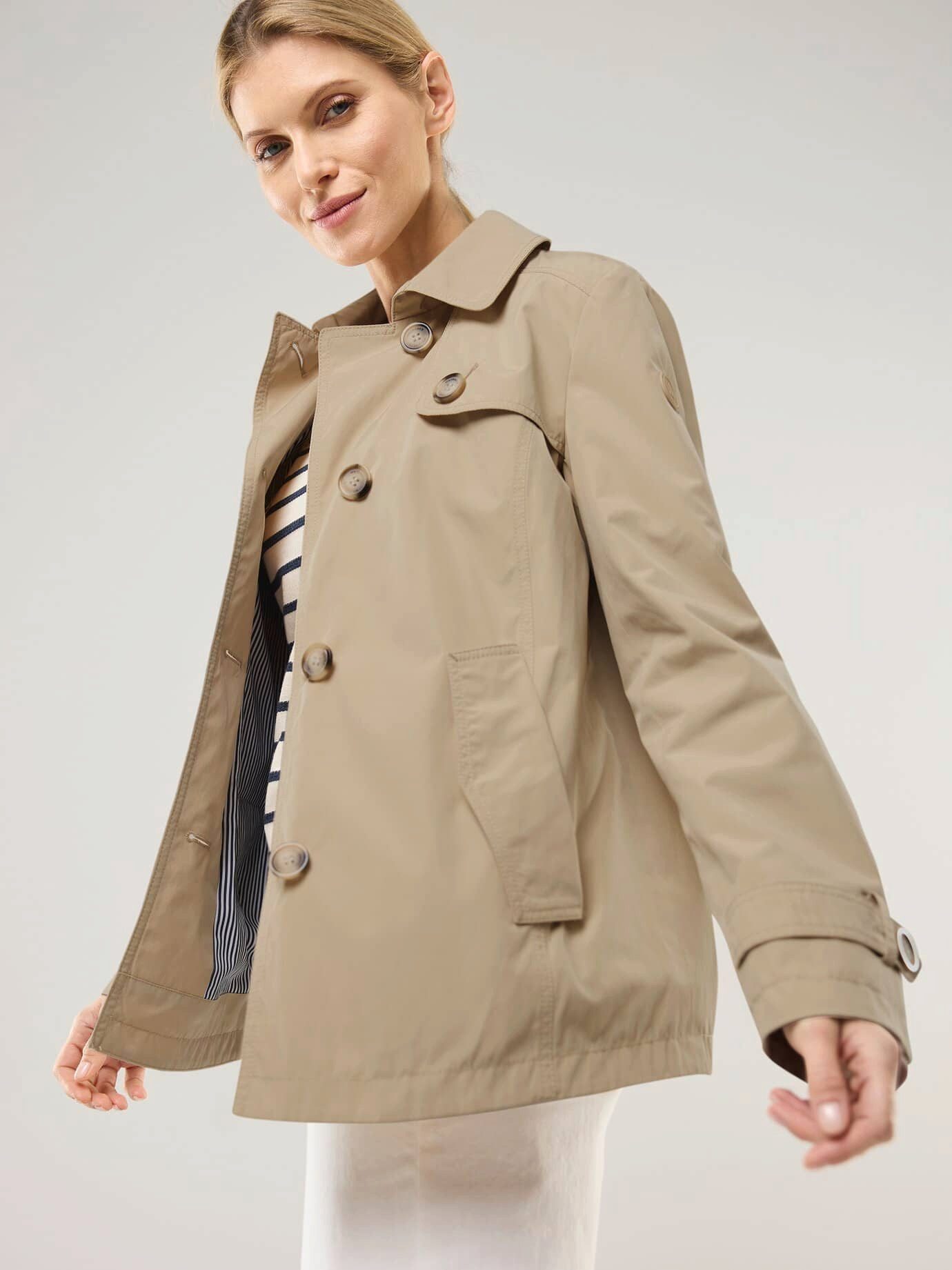 Walbusch Trenchcoat Damen Trenchjacke wasserabweisend knitterarm Baumwollmix, Umlegekragen, modern