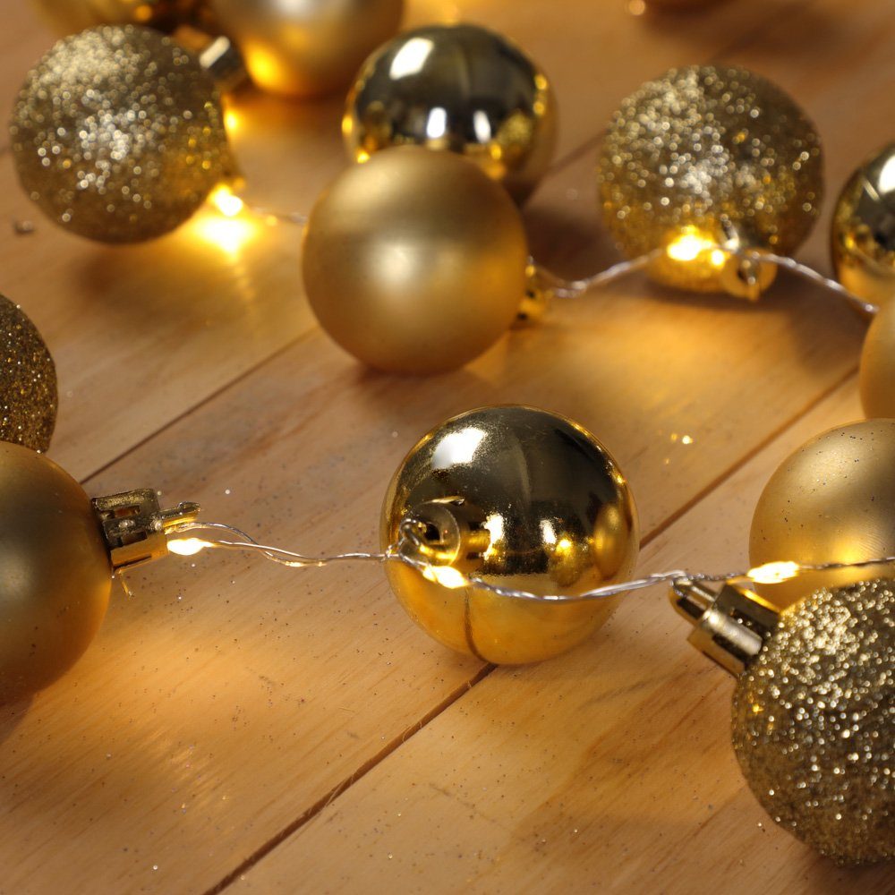 Lichterkette m Weihnachtskugeln Lichterkette, Casaria LED Innen Batterie Außen 2 8 gold 40