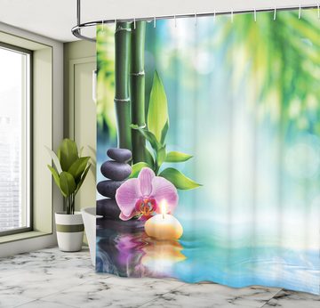 Abakuhaus Duschvorhang Moderner Digitaldruck mit 12 Haken auf Stoff Wasser Resistent Breite 175 cm, Höhe 180 cm, Spa Candle Bamboo Tranquility