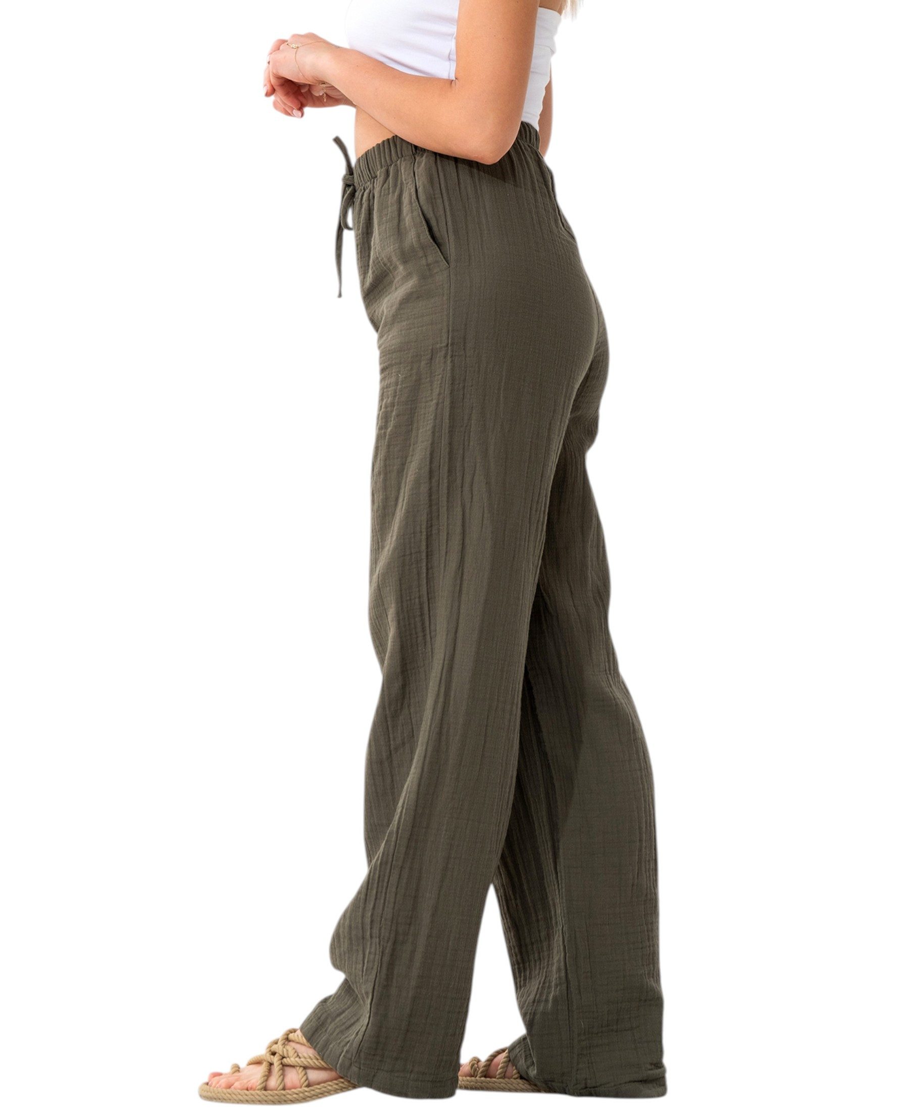 WENOR Palazzohose Musselin Damen Sommerhose 100 % Baumwolle, elastischer Bu günstig online kaufen