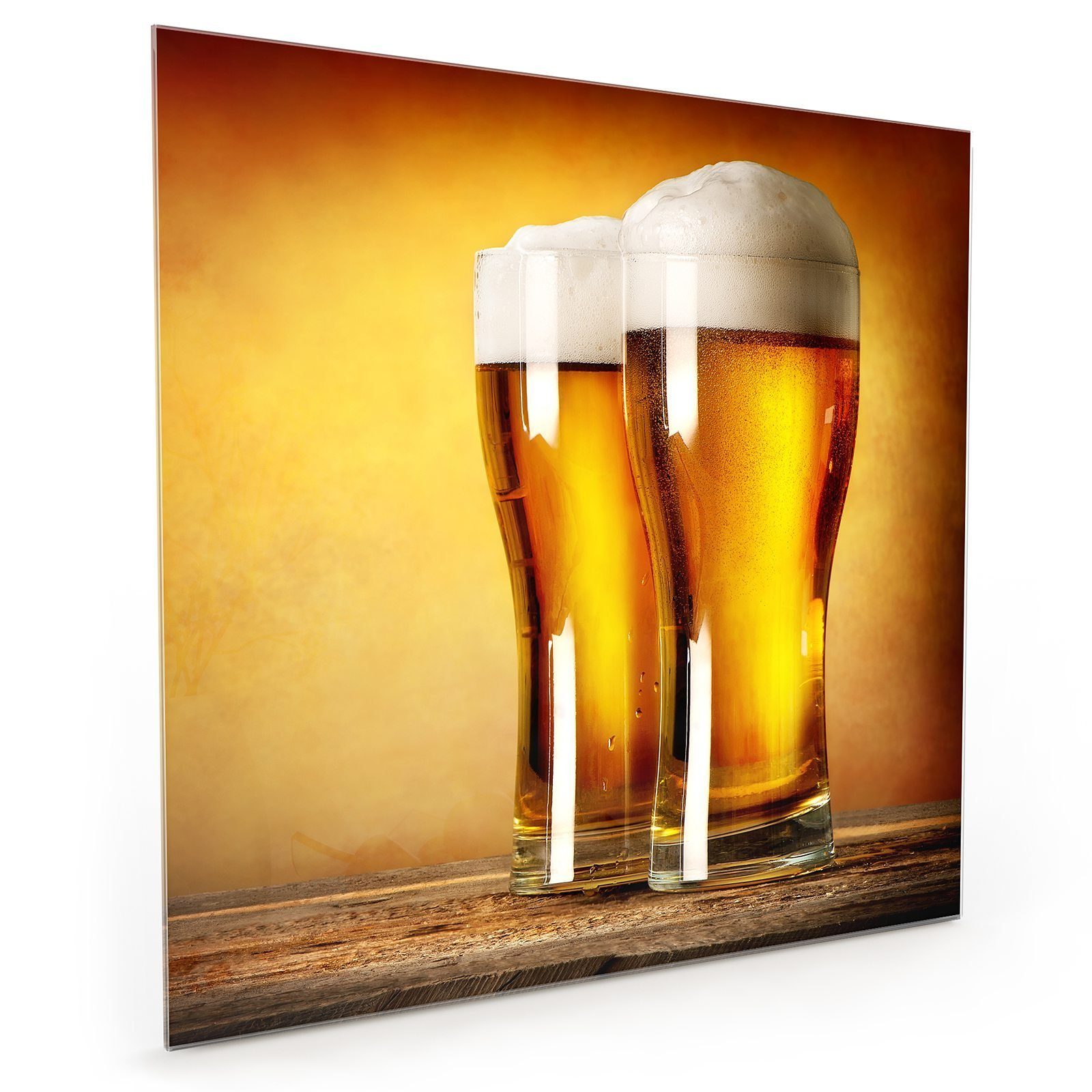 Primedeco Küchenrückwand Spritzschutz Glas Helles Bier auf Holztisch