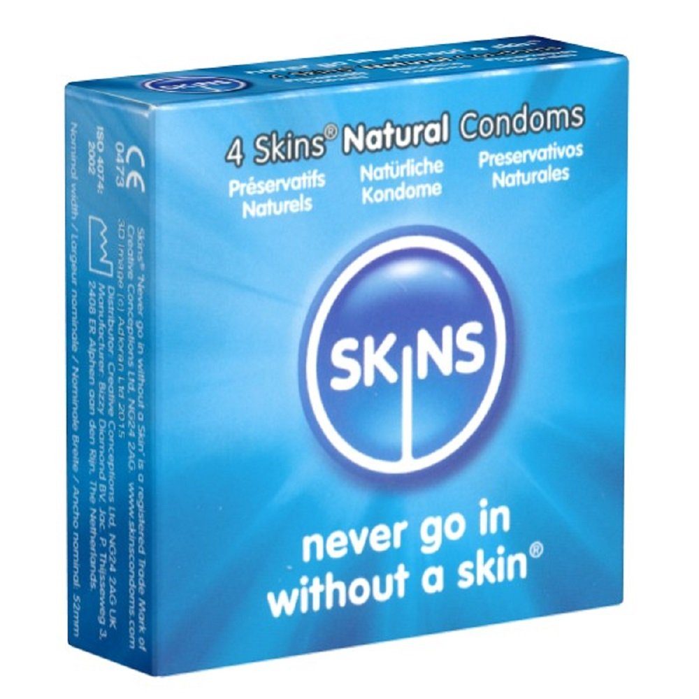 SKINS Condoms Kondome Natural, Vanille-Duft, (kristallklar), an fühlt "echt", sich samtweiche St., durchsichtiges Latex 4 kein mit Latexgeruch Packung mit, Kondome wie natürliche Oberfläche
