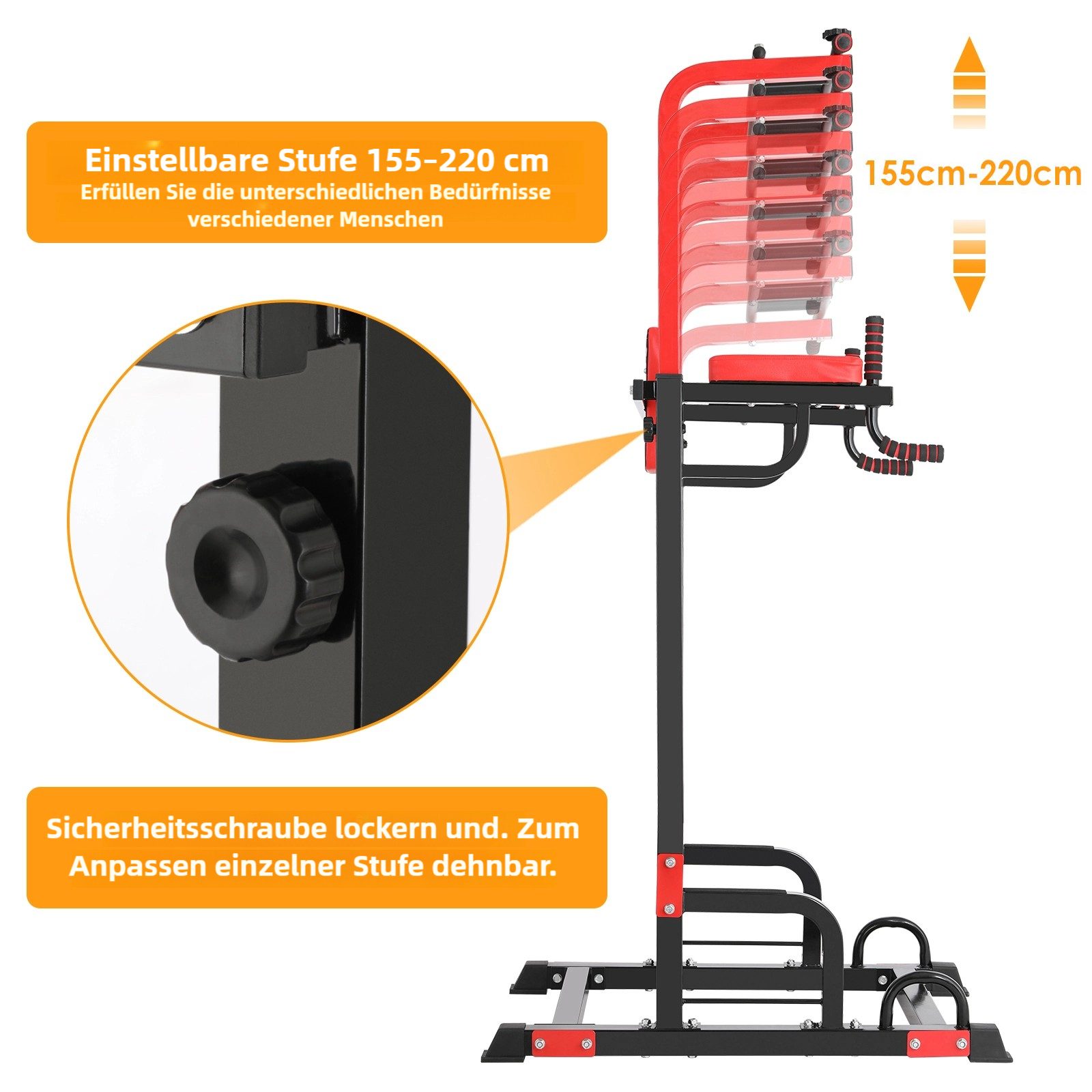 TLGREEN Kraftstation Trainingsstation, Fitnessstation, Power Tower für Training zuhause, 8-Stufig HÖhenverstellbar, Dipstange, Klimmzugstange,Rückenpolster