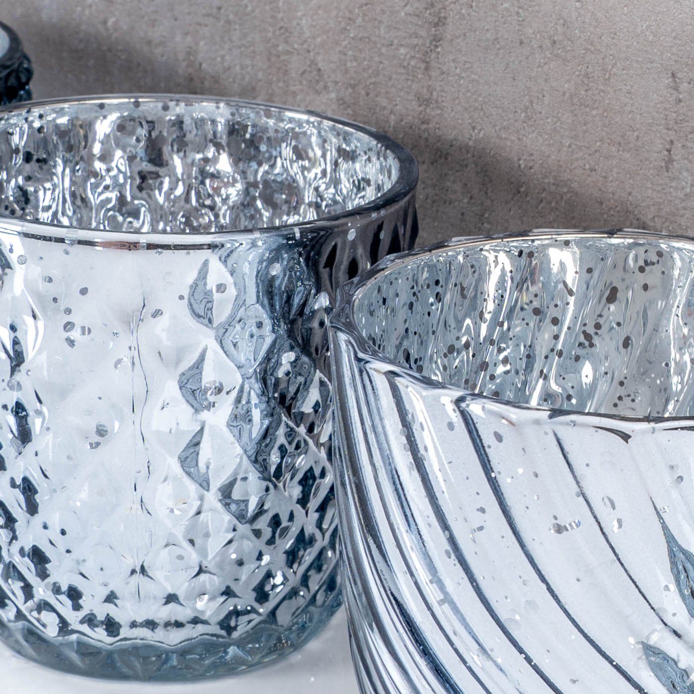 Levandeo® Teelichthalter, 4er Set Windlicht H9cm Glas Silber Teelichthalter Tischdeko Kerzen