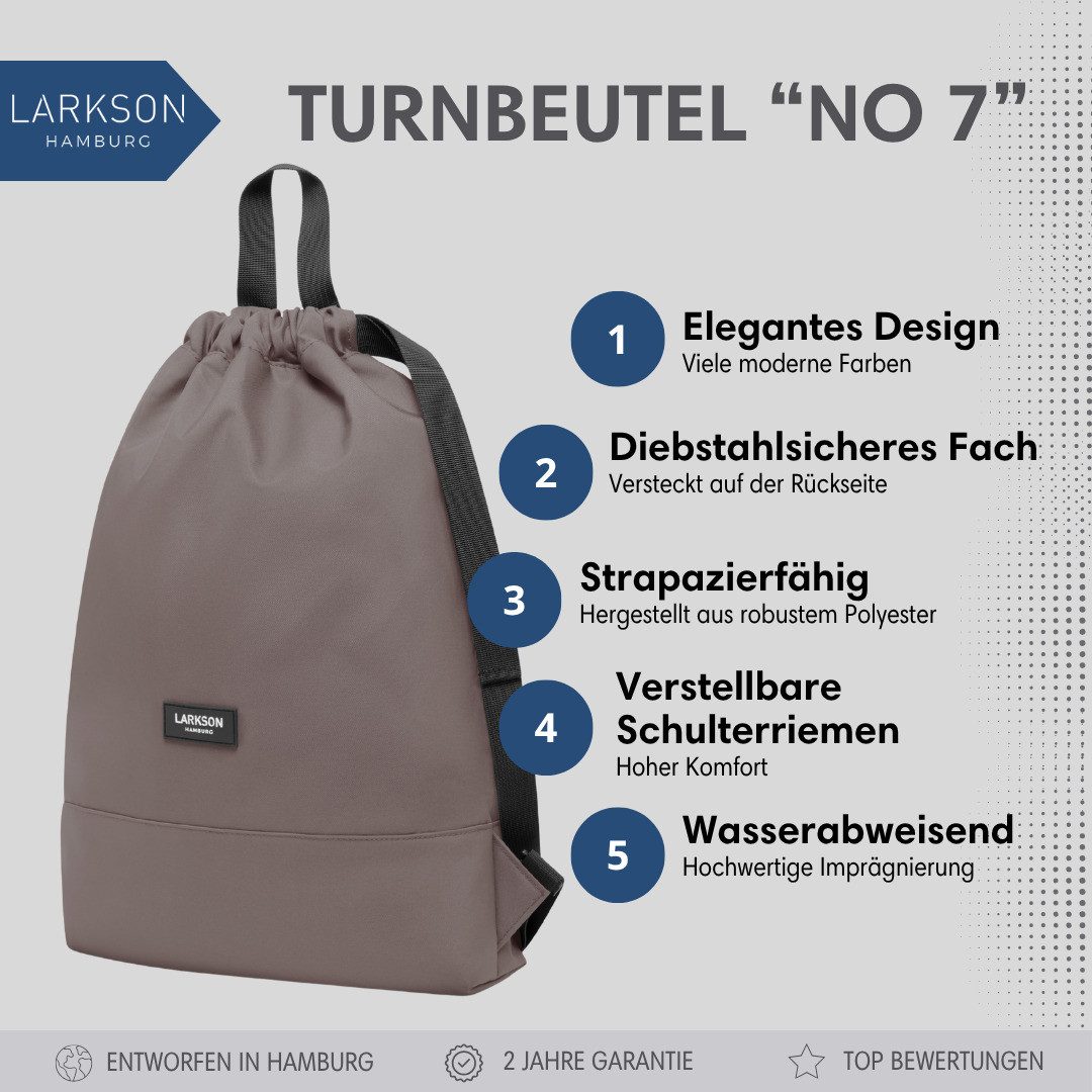LARKSON Turnbeutel No 7 Turnbeutel Damen Herren (1-tlg), Sporttasche, Anti Diebstahl Seitentasche, Wasserabweisend – Bild 2 von 5