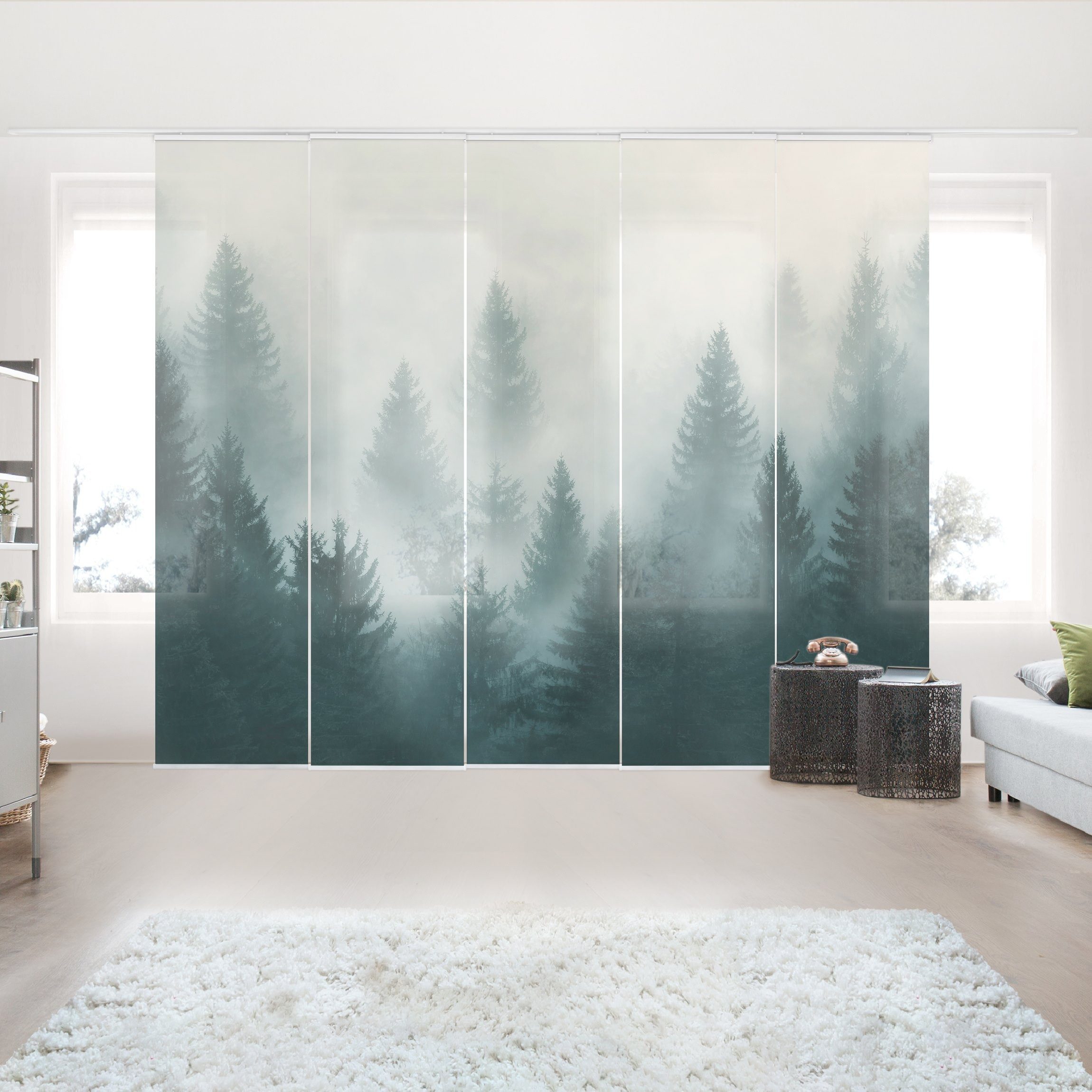 Bilderdepot24 Schiebegardine modern Flächenvorhang blickdicht Nadelwald günstig online kaufen