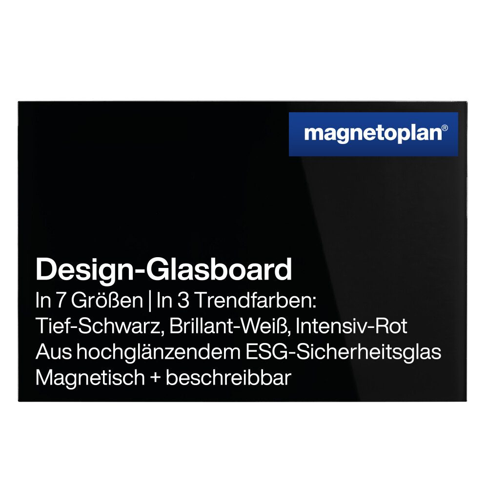 Anzeigetafel Design Glas-Magnettafel - 60x40cm - magnetisch/beschreibbar - Schwarz