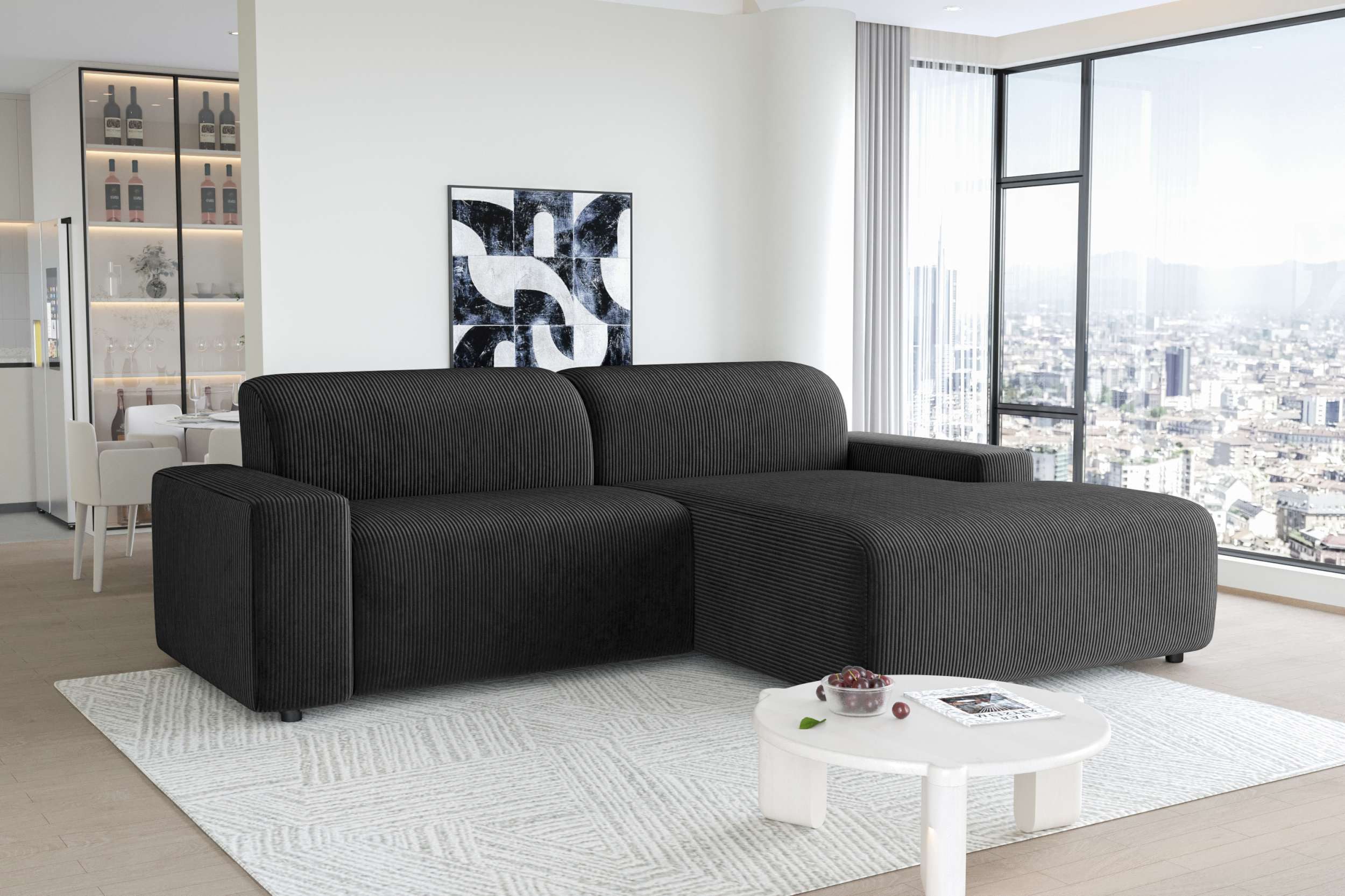 99rooms Ecksofa Tivoli, Sofa L-Form, Eckcouch, wählbar mit/ohne Kissen, Rundumbezug aus gepolstertem Cordstoff POSO